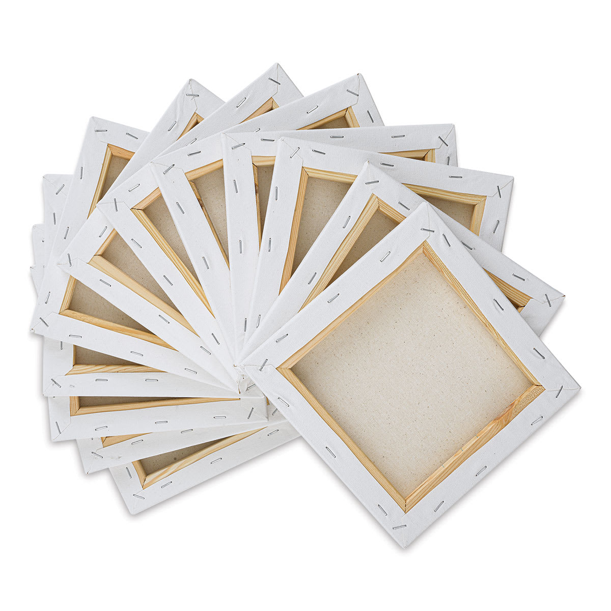 Blick Super Value Canvas Pack - 8'' x 8'', Pkg of 12 (back of canvases out of packaging)