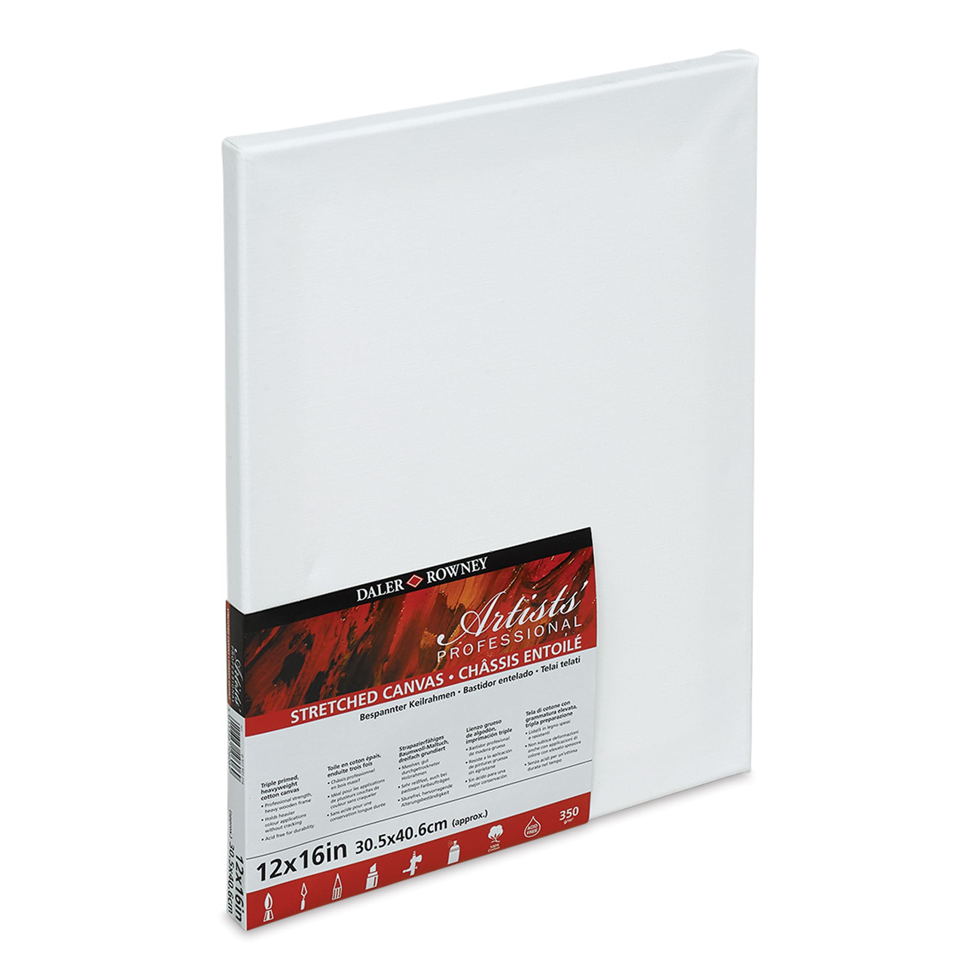Daler Rowney Artists' Stretched Cotton Canvas - 12" x 16", at an angle Daler Rowney Artists' Stretched Cotton Canvas - 12" x 16", at an angle