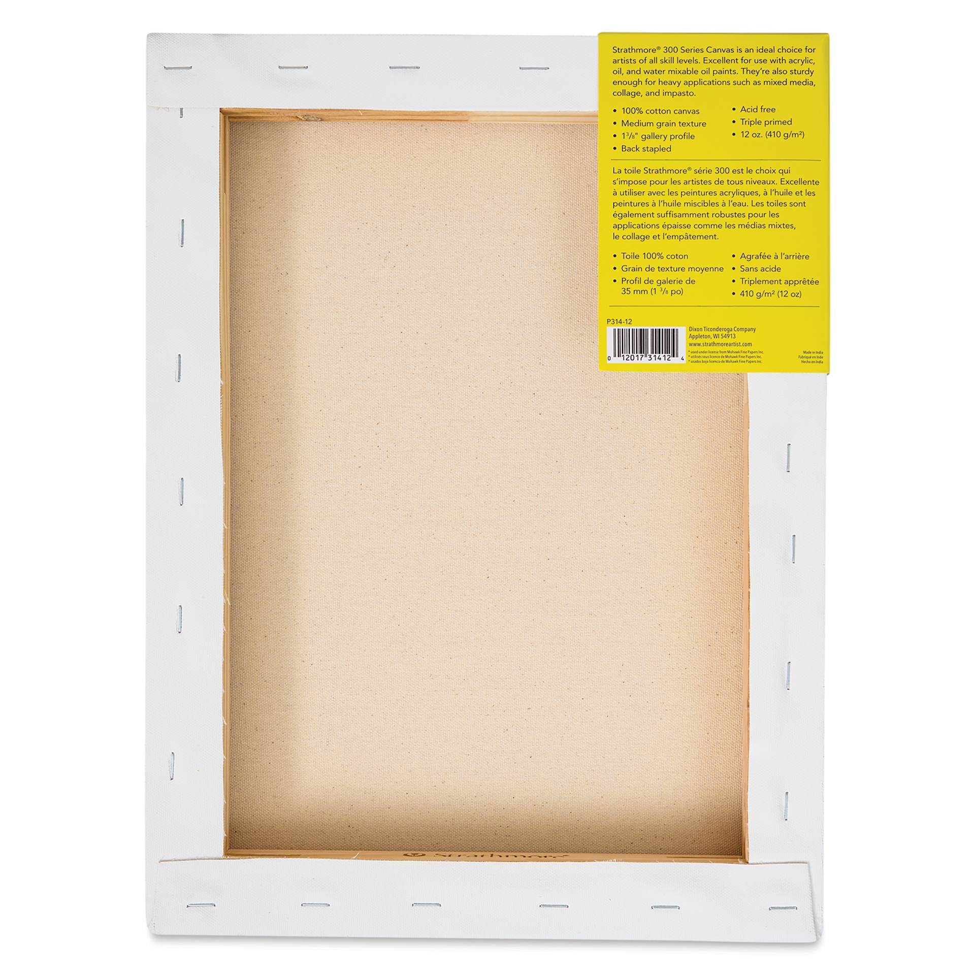 Strathmore 300 Series Stretched Cotton Canvas - 1-3/8" Profile, 12" x 16" back