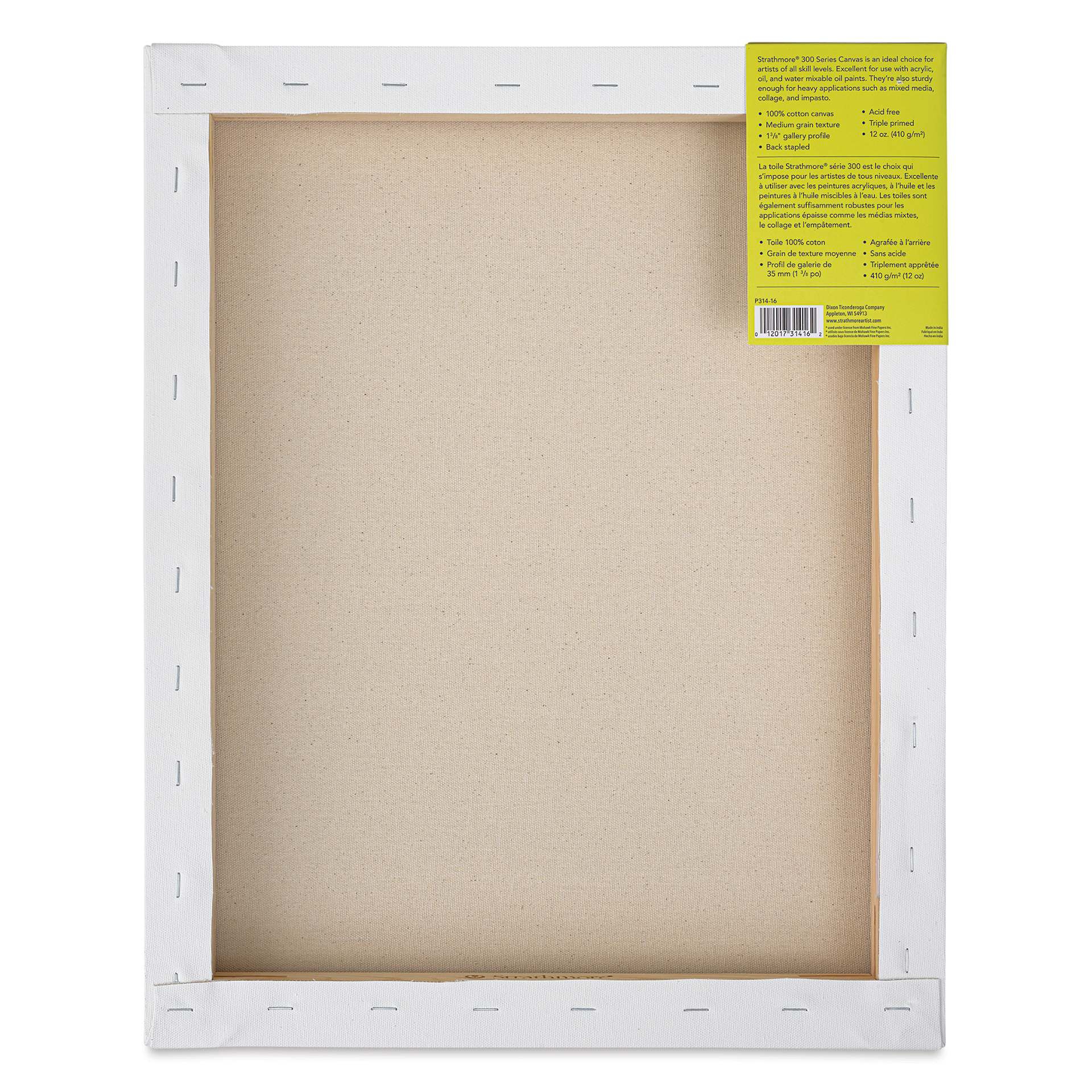 Strathmore 300 Series Stretched Cotton Canvas - 1-3/8" Profile, 16" x 20" back