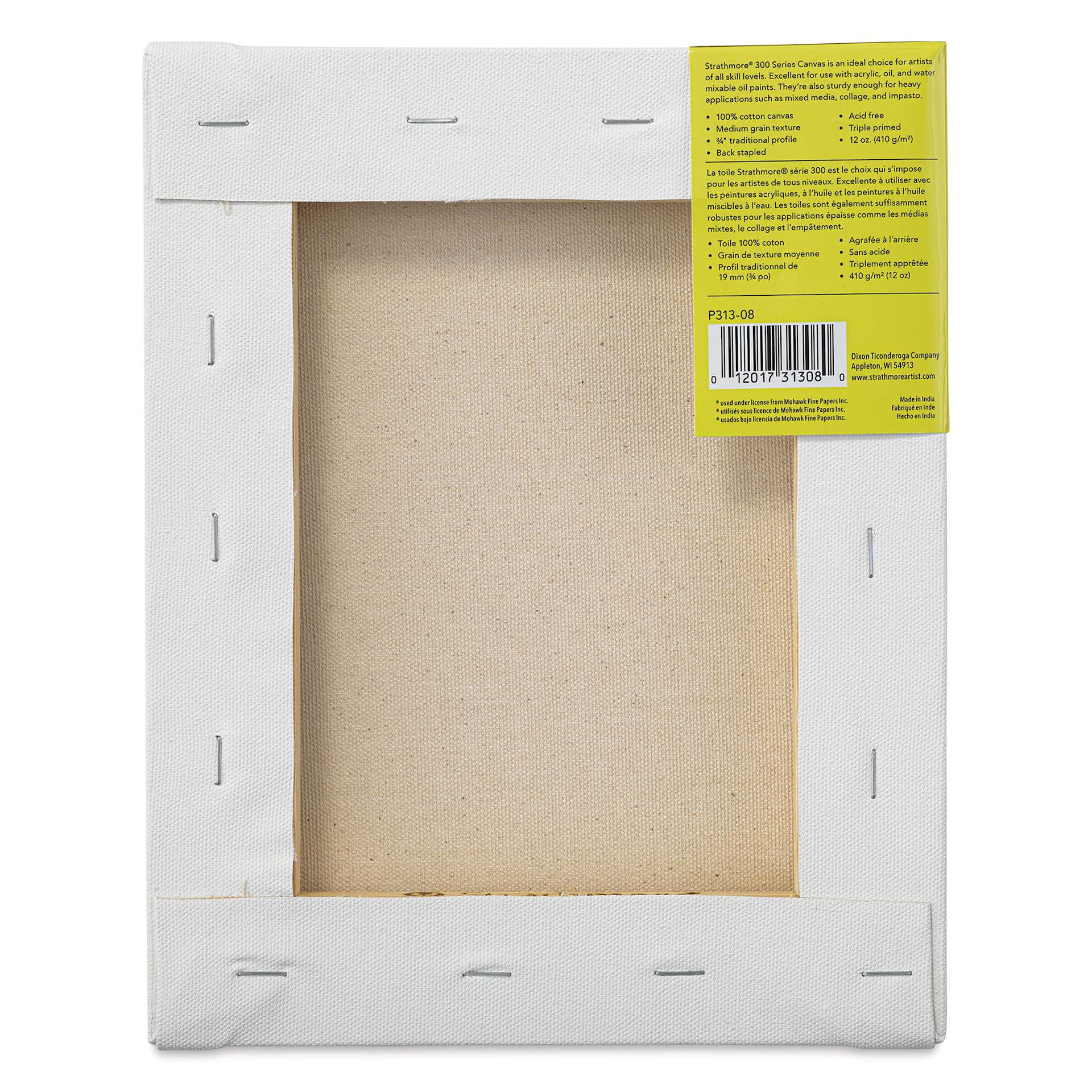 Strathmore 300 Series Stretched Cotton Canvas - 3/4" Profile, 8" x 10" back