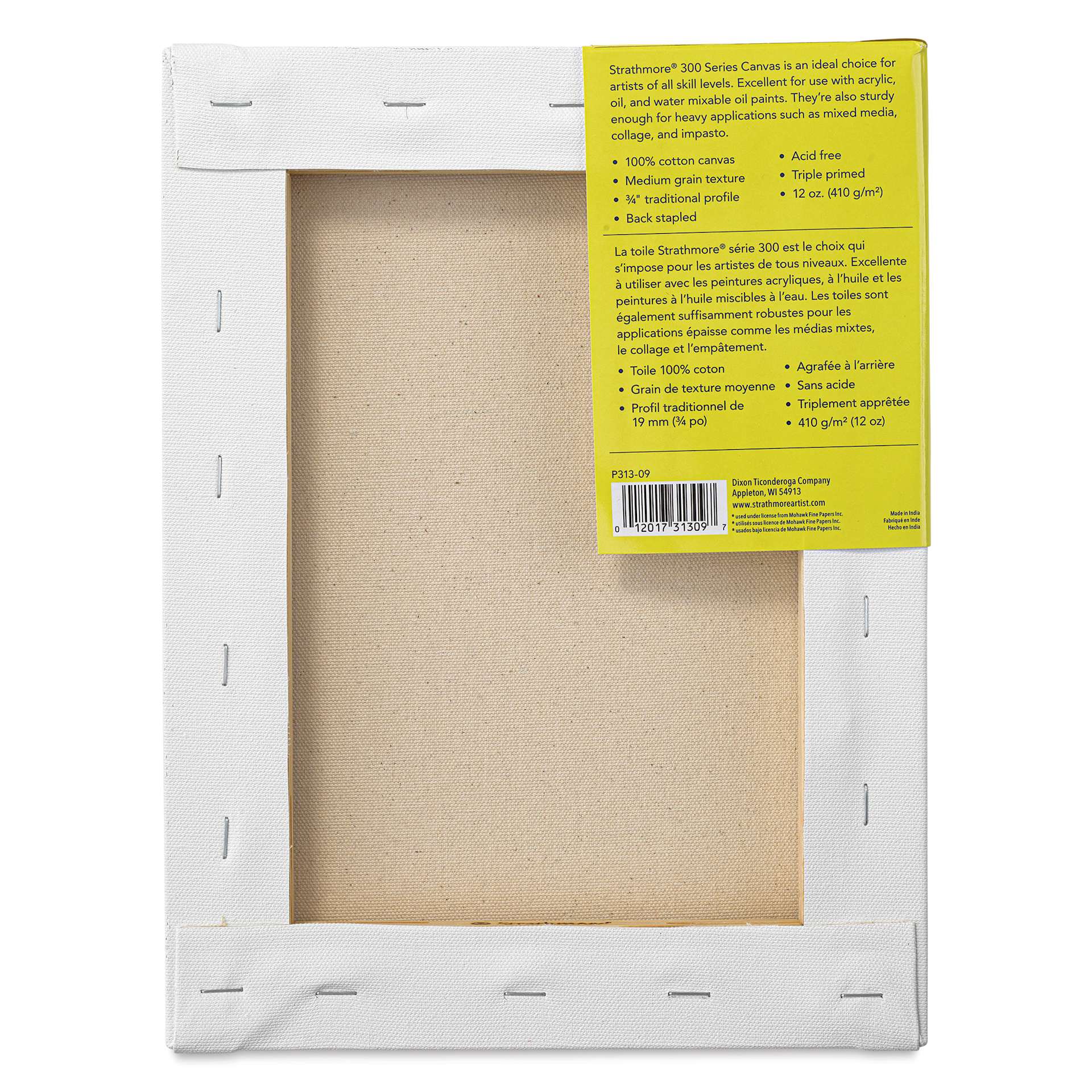 Strathmore 300 Series Stretched Cotton Canvas - 3/4" Profile, 9" x 12" back