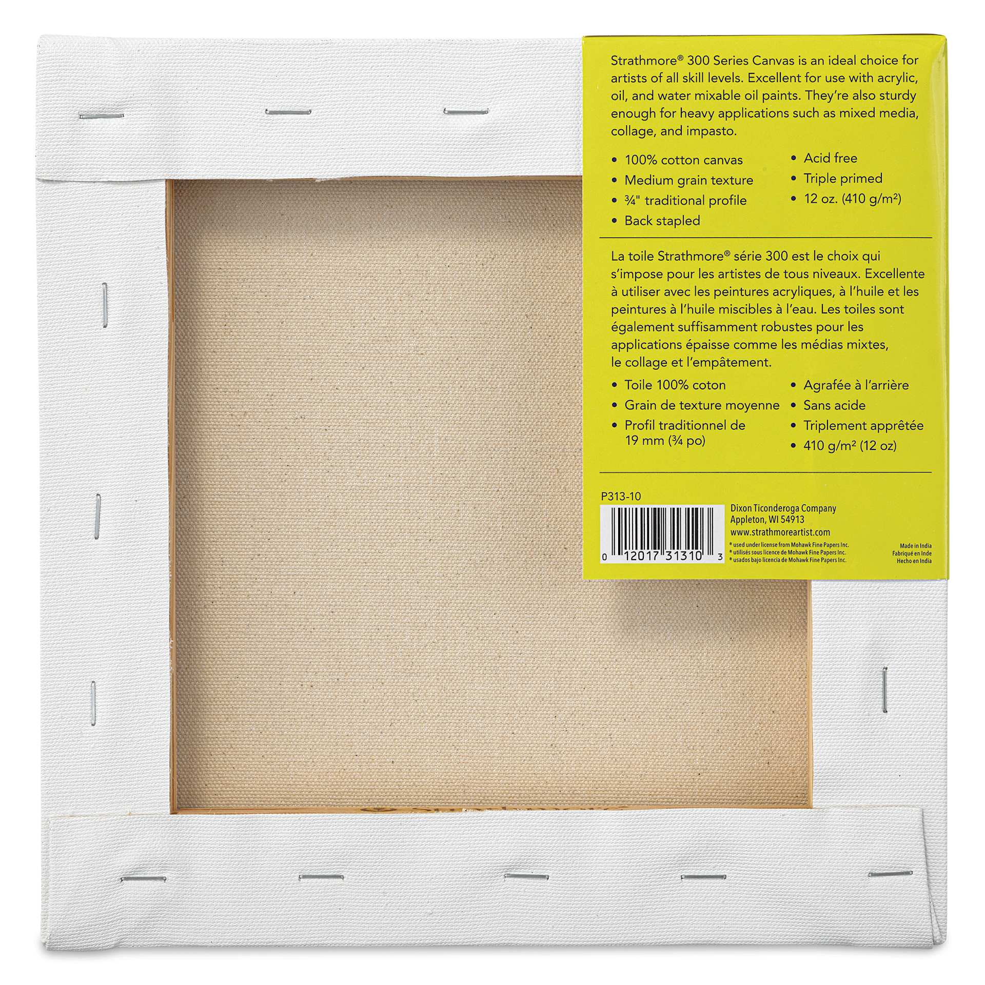 Strathmore 300 Series Stretched Cotton Canvas - 3/4" Profile, 10" x 10" back