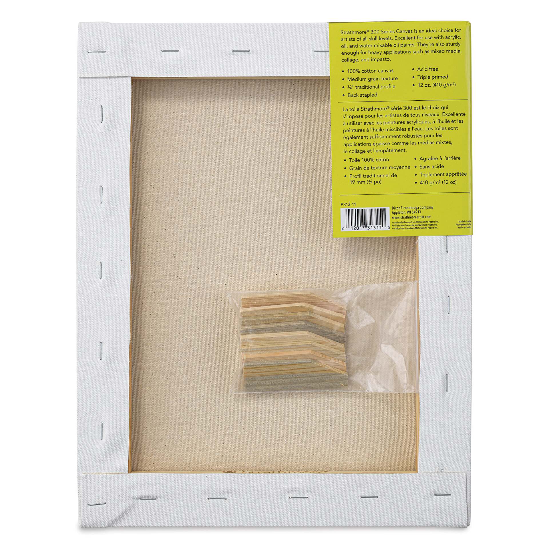 Strathmore 300 Series Stretched Cotton Canvas - 3/4" Profile, 11" x 14" back