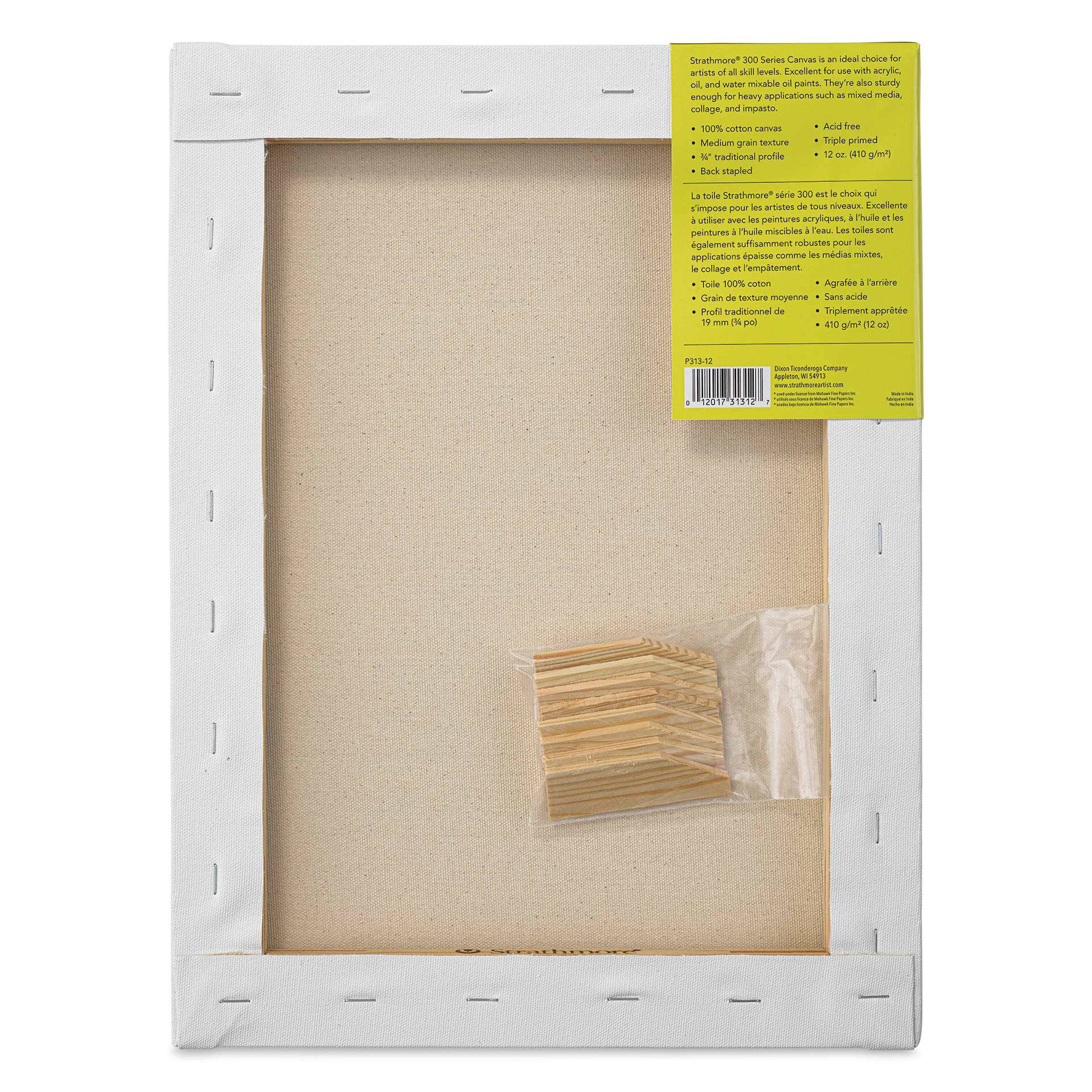 Strathmore 300 Series Stretched Cotton Canvas - 3/4" Profile, 12" x 16" back