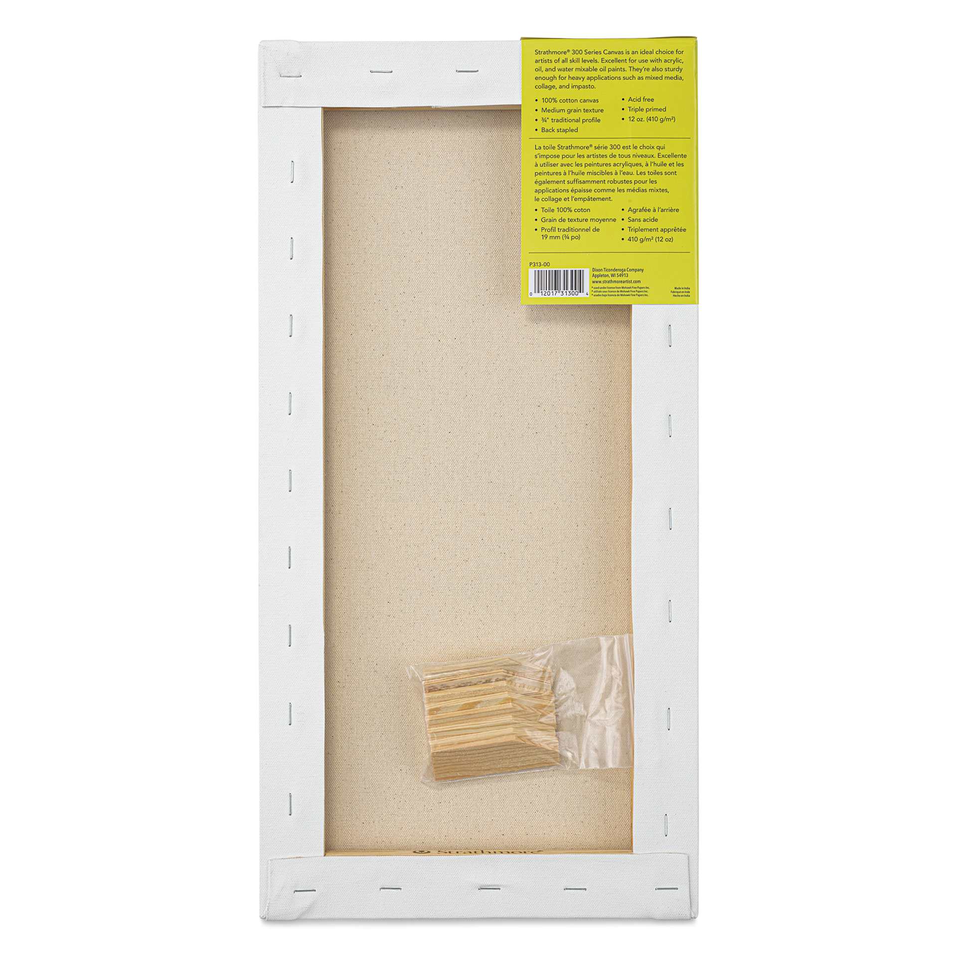 Strathmore 300 Series Stretched Cotton Canvas - 3/4" Profile, 10" x 20" back