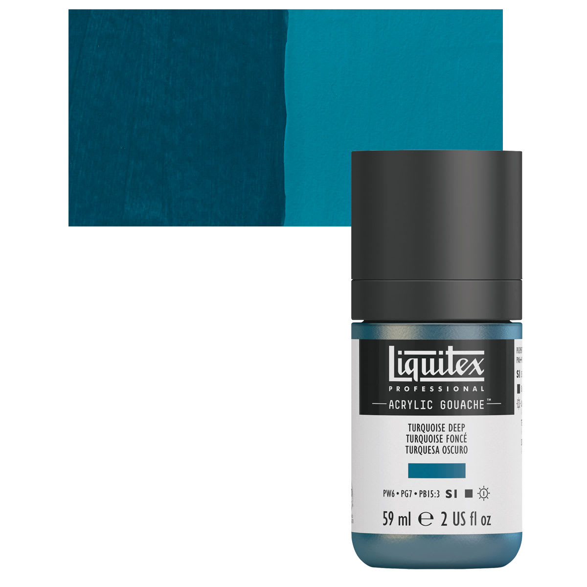 Liquitex Acrylic Gouache - Turquoise Deep, 59 ml bottle and swatch
