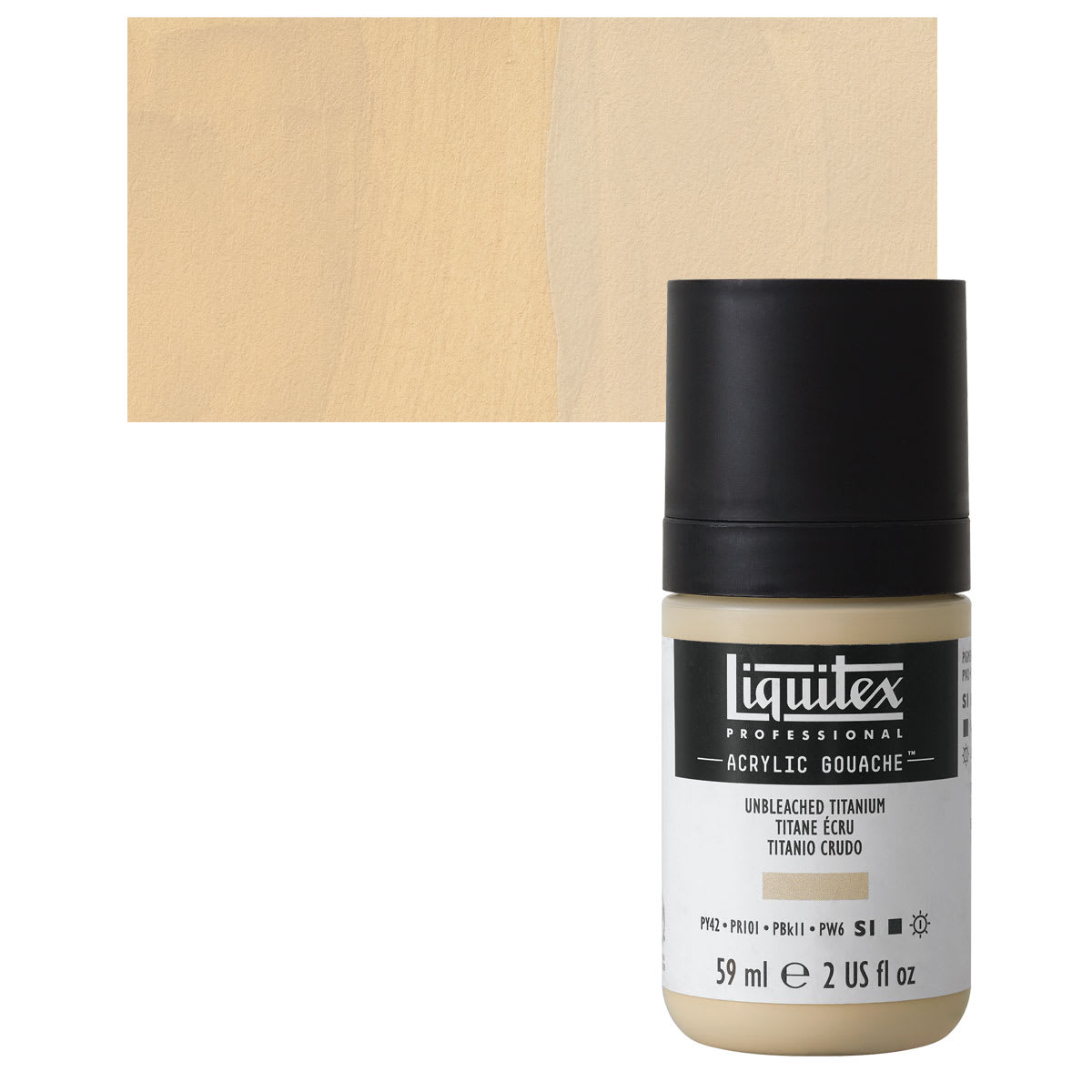 Liquitex Acrylic Gouache - Unbleached Titanium, 59 ml bottle and swatch