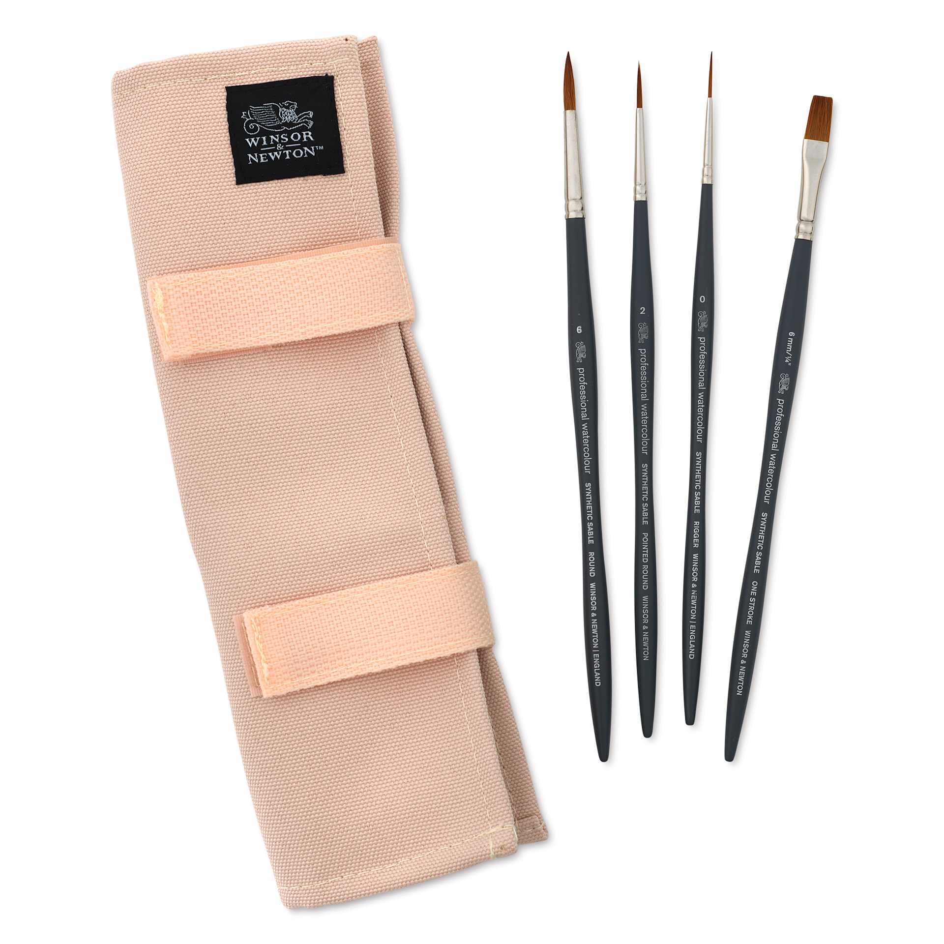 Winsor & Newton Professional Watercolor Synthetic Sable Brushes - Set of 4, Canvas Wallet Case and brushes