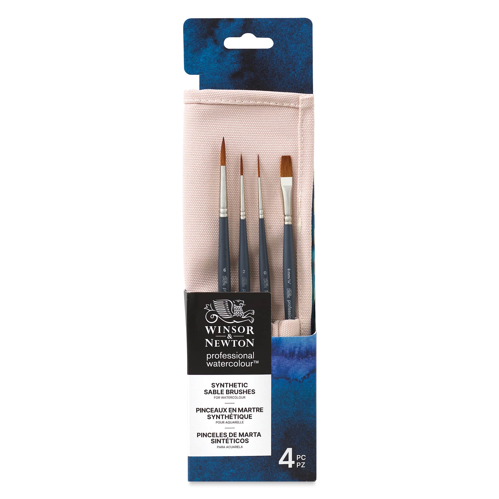 Winsor & Newton Professional Watercolor Synthetic Sable Brushes - Set of 4, Canvas Wallet Case, front of packaging