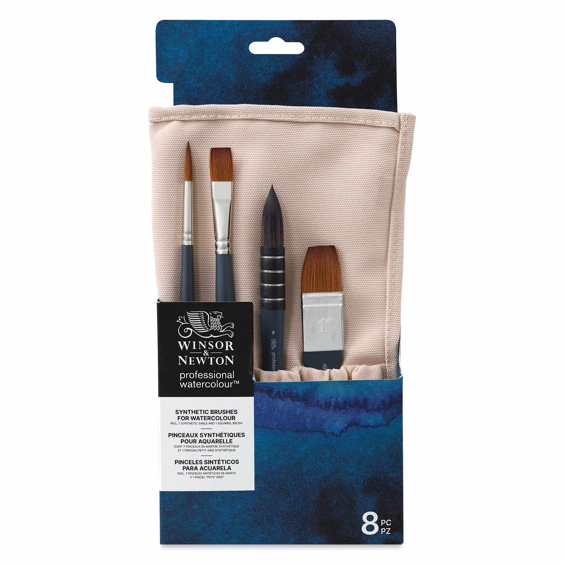 Winsor & Newton Professional Watercolor Synthetic Sable Brushes - Set of 8, Canvas Roll Up, front of the packaging