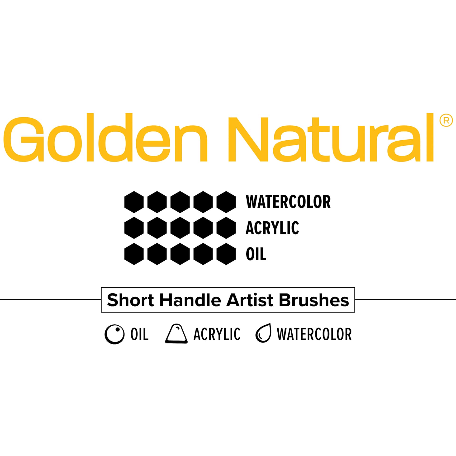 Golden Natural short handle brush chart for watercolor, acrylic and oil paints
