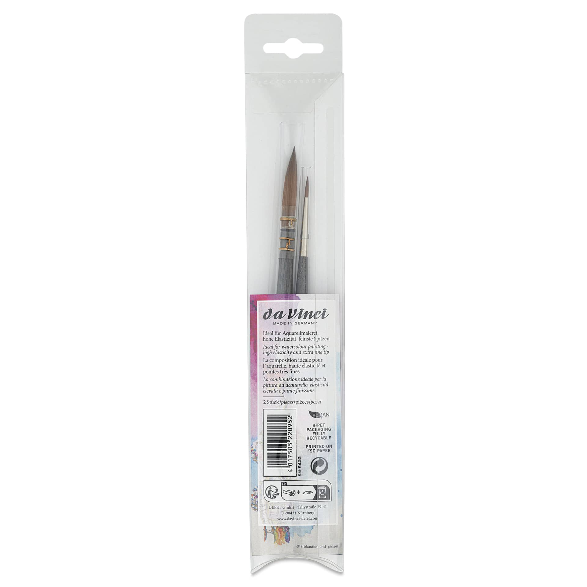 Da Vinci Colineo Synthetic Kolinsky Sable Brushes - Set of 2, Short Handle, Set 5422, back of pack