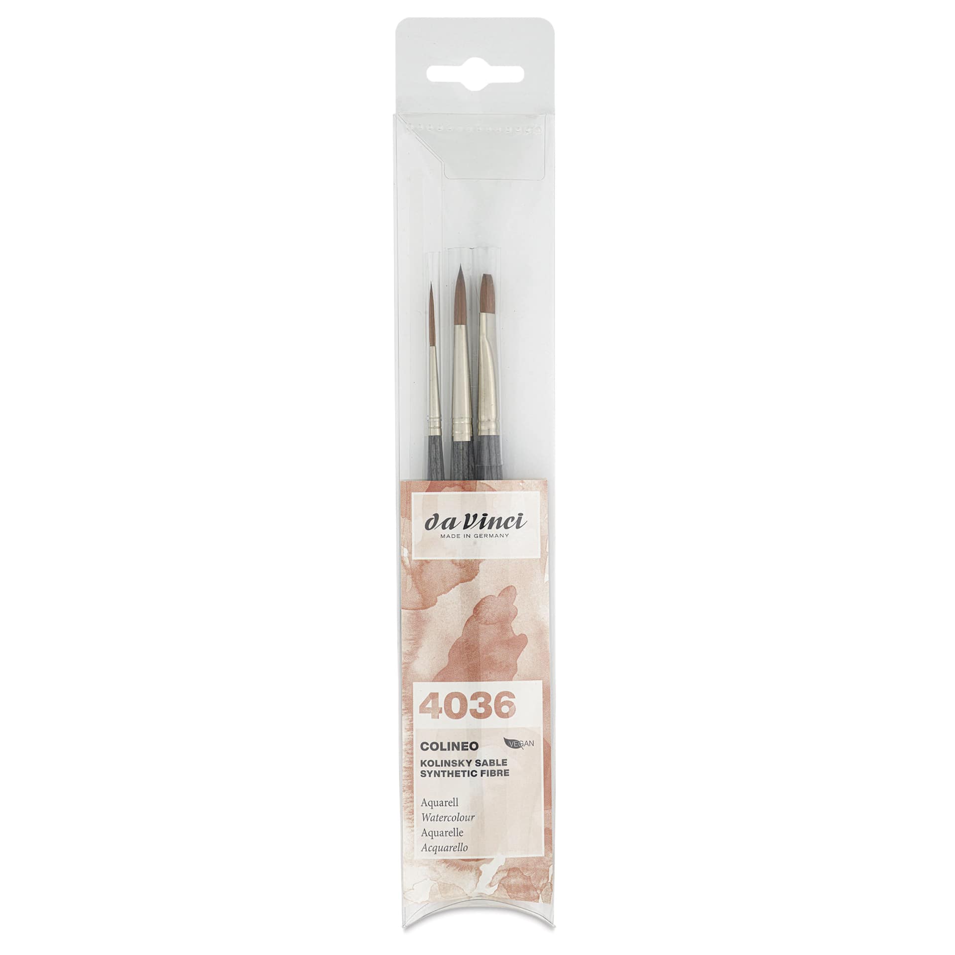 Da Vinci Colineo Synthetic Kolinsky Sable Brushes - Set of 3, Short Handle, Set 4036, in pack