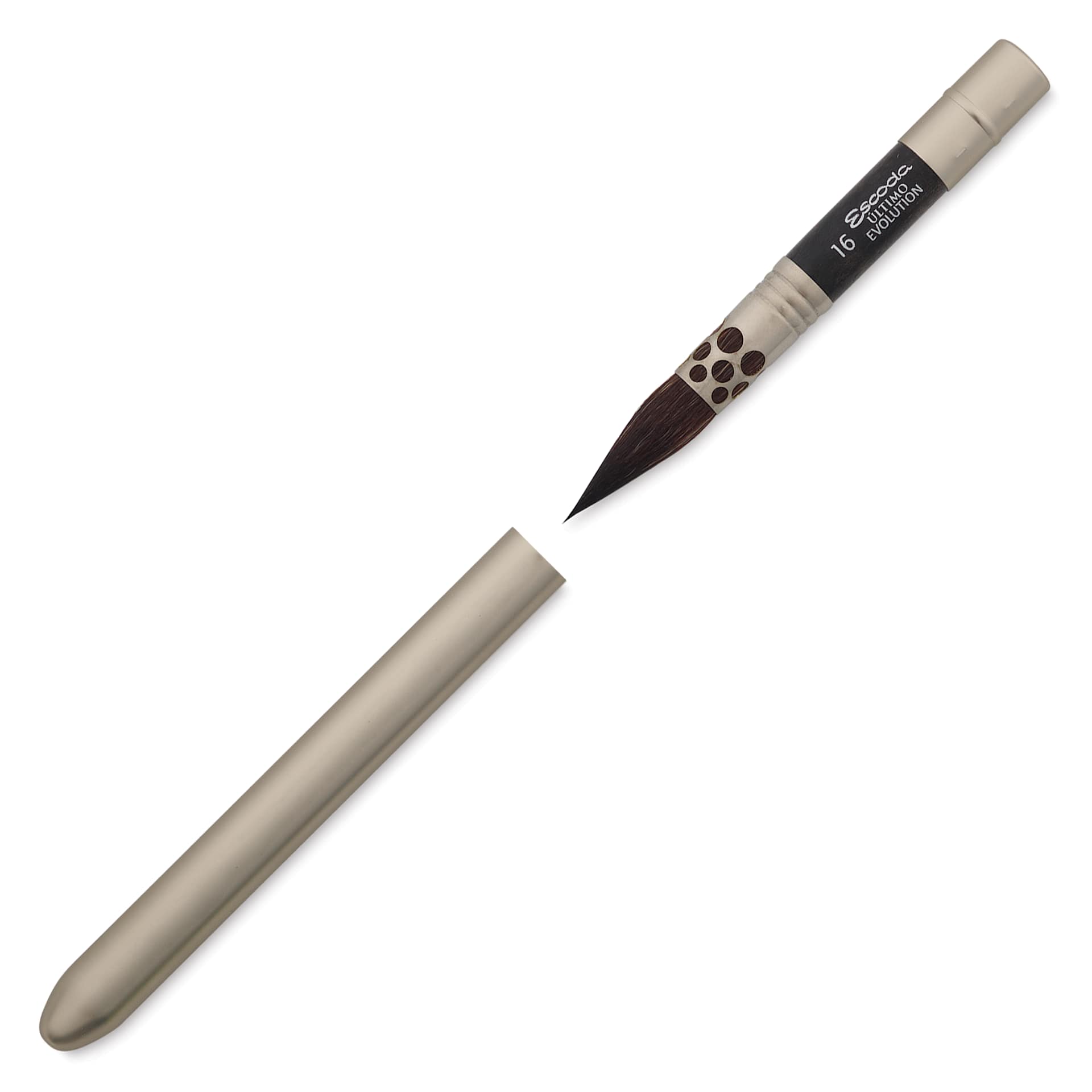 Escoda Último Evolution Synthetic Squirrel Travel Brush - Mop, top of the brush being inserted inside the handle