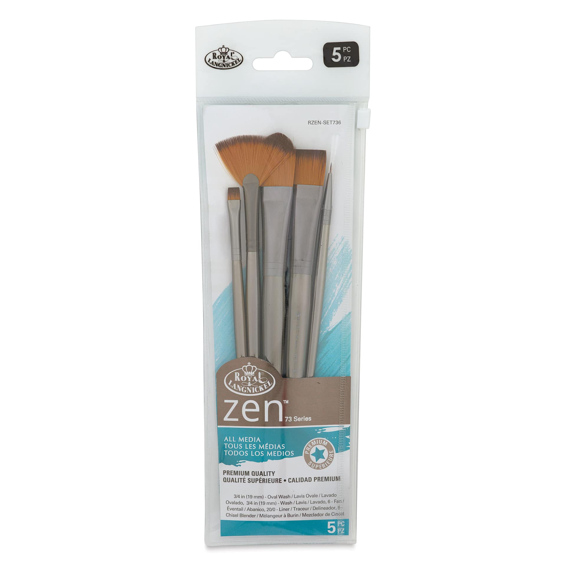 Royal & Langnickel Zen Brushes - Set 736, Set of 5, front of the packaging