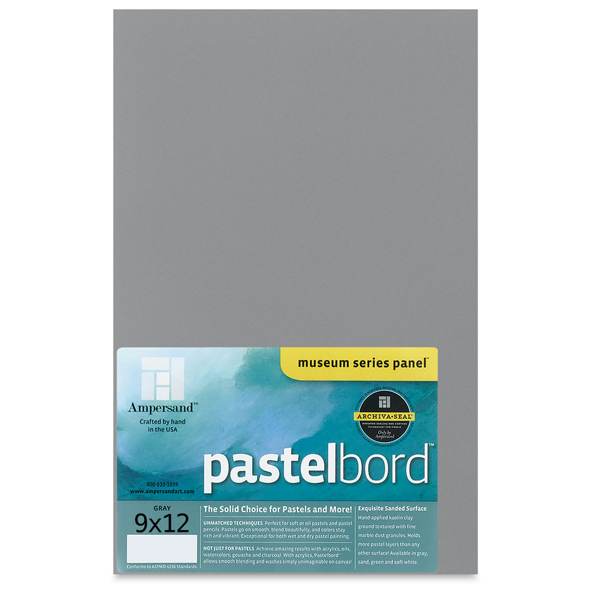 Ampersand Pastelbord Panel - 9" x 12", 1/8" Profile, Gray