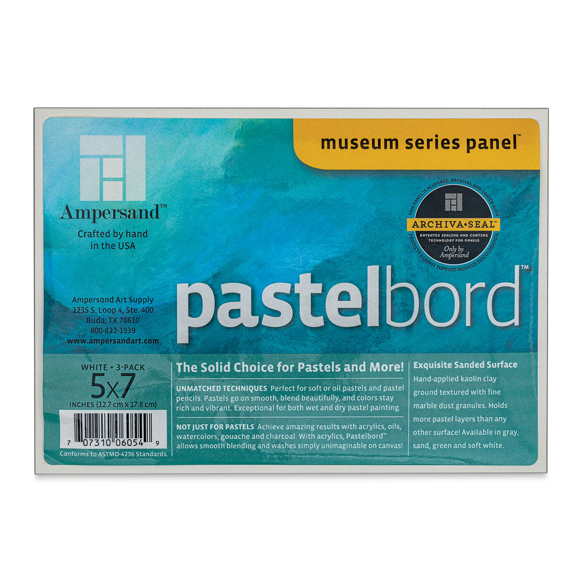 Ampersand Pastelbord Panel Pack - 5" x 7", 1/8" Profile, White, Pkg of 3 front of package