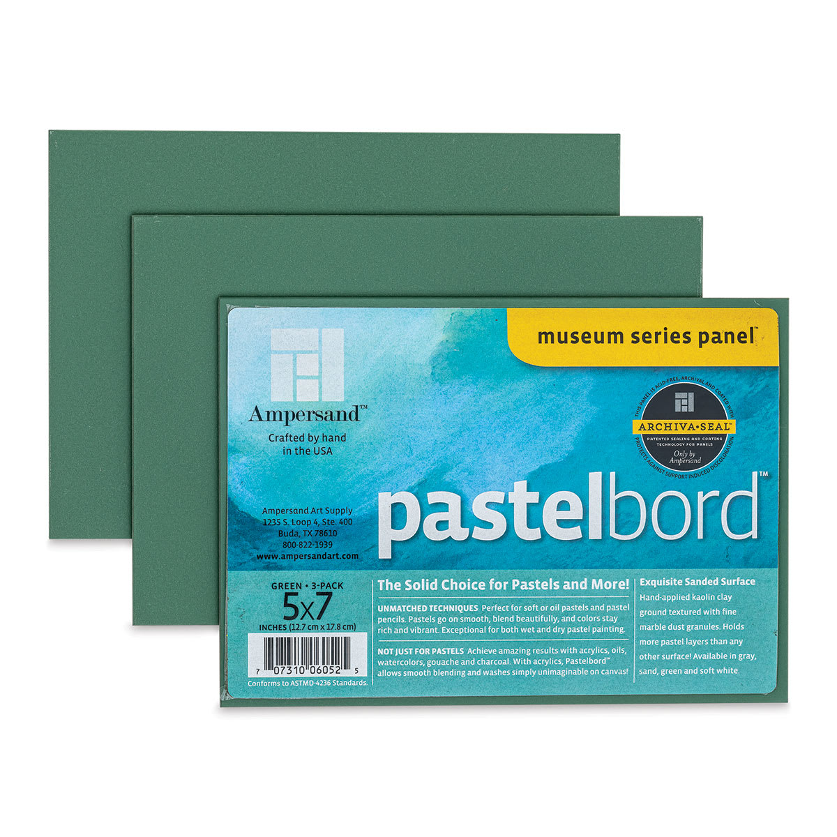 Ampersand Pastelbord Panel Pack - 5" x 7",  1/8" Profile, Dark Green, Pkg of 3