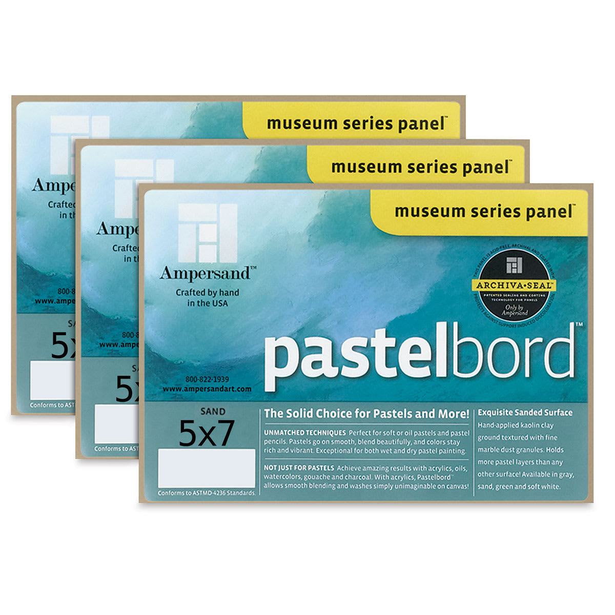 Ampersand Pastelbord Panel Pack - 5" x 7",  1/8" Profile, Sand, Pkg of 3