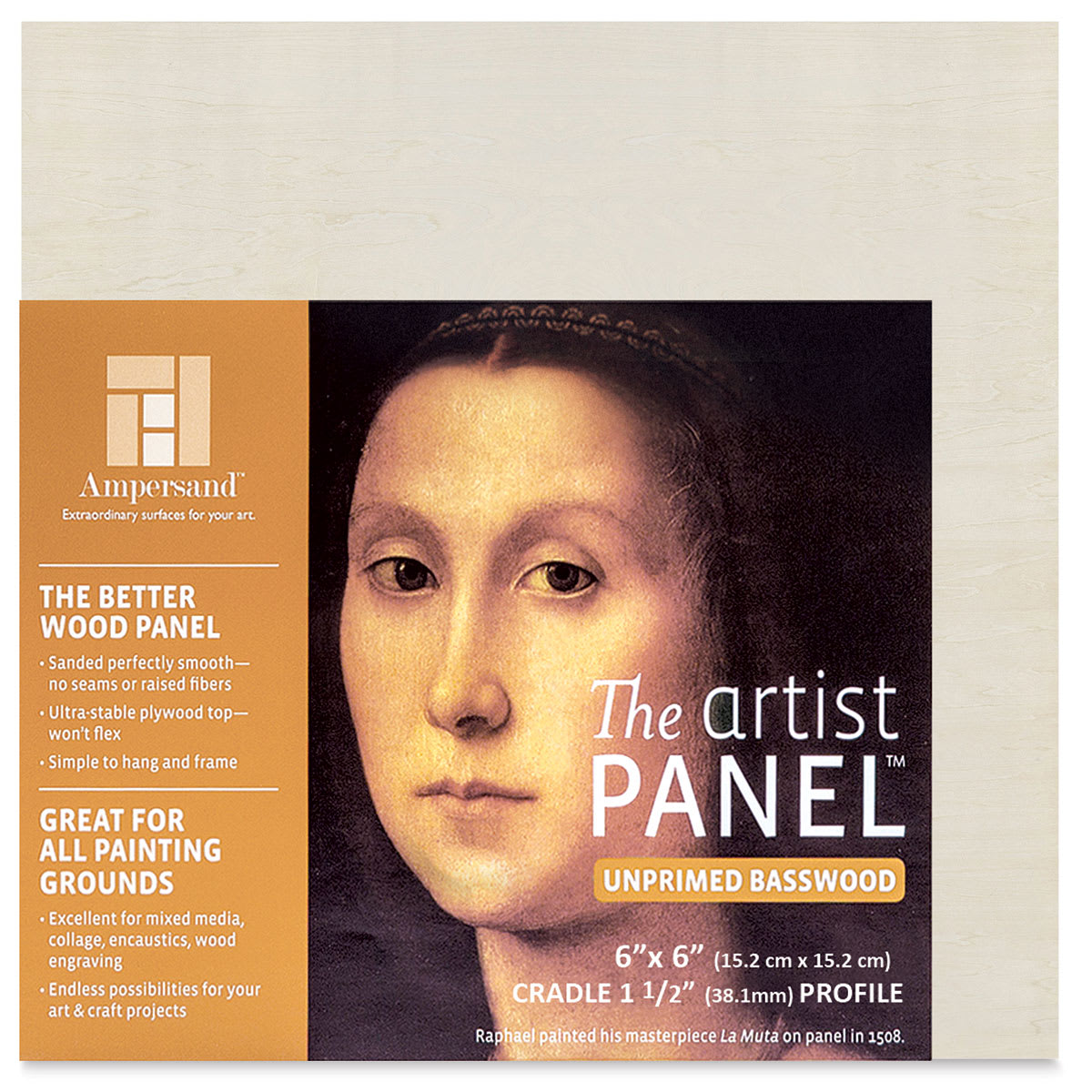 Ampersand Value Series Artist Wood Panel - 6" x 6", 1-1/2" Cradle