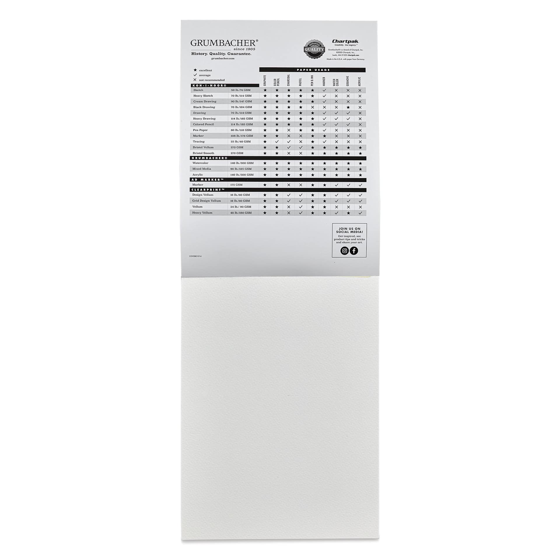 Grumbacher Acrylic Tapebound Pad - 9" x 12", 24 Sheets, 140 lb open to first sheet