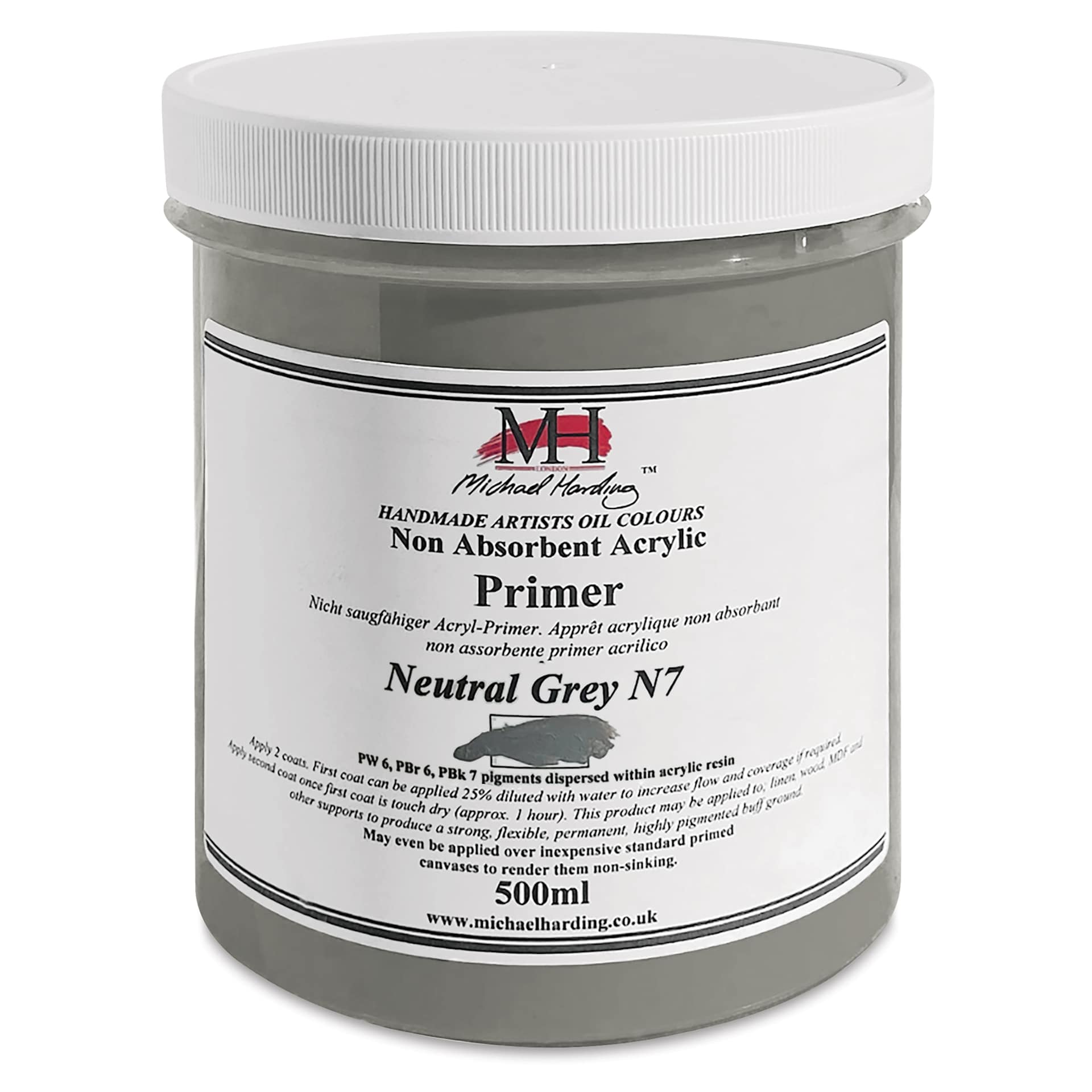 Michael Harding Non-Absorbent Acrylic Primer - Neutral Grey N7, 500 ml, Jar