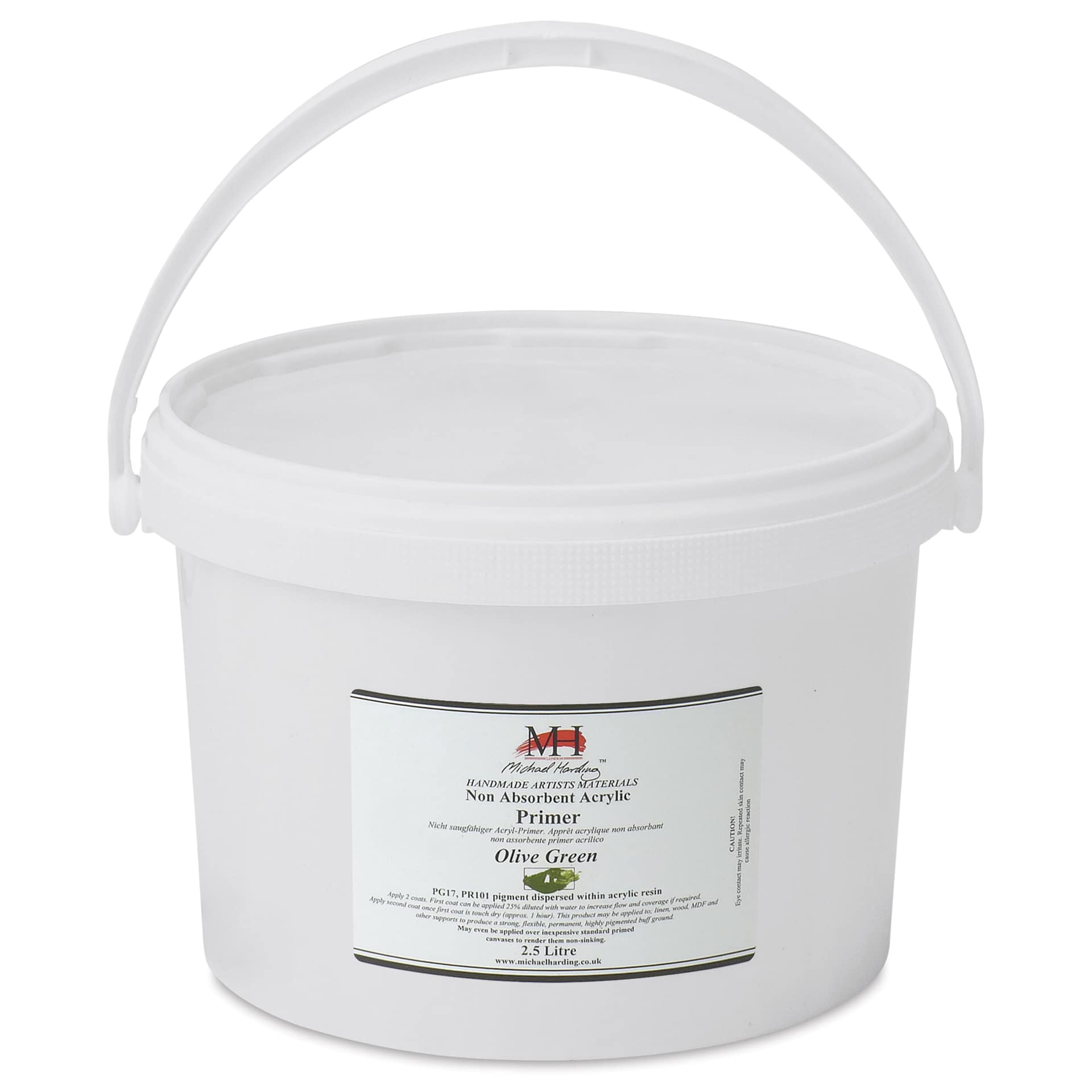 Michael Harding Non-Absorbent Acrylic Primer - Olive Green, 2.5 Liter, Bucket - handle raised