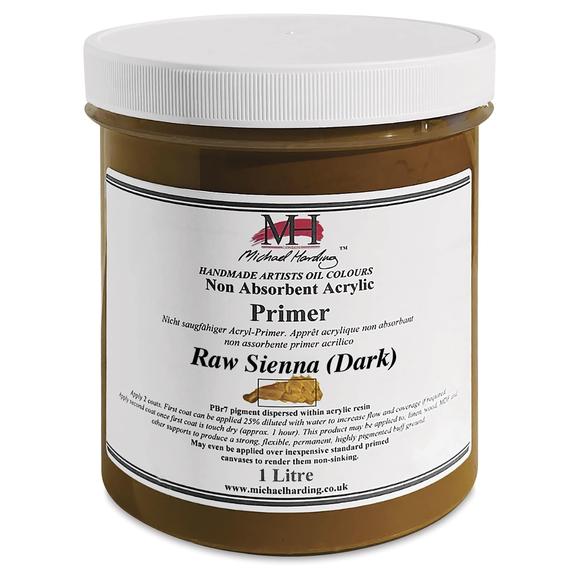 Michael Harding Non-Absorbent Acrylic Primer - Raw Sienna (Dark), 1 Liter, Jar