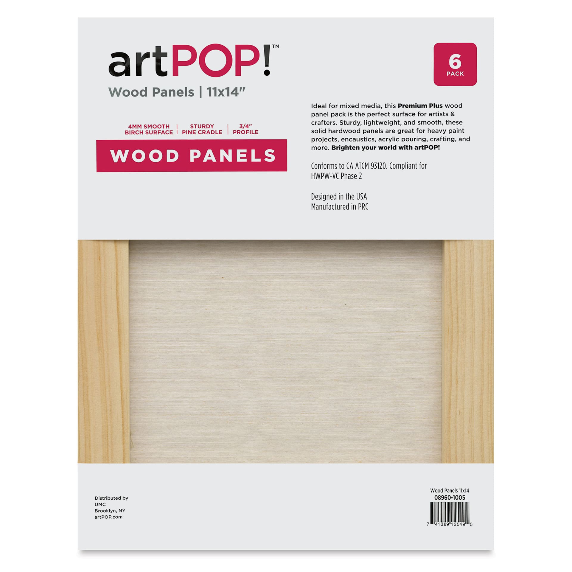 artPOP! Wood Panel Pack - 11" x 14", Pkg of 6 (Back of packaging)