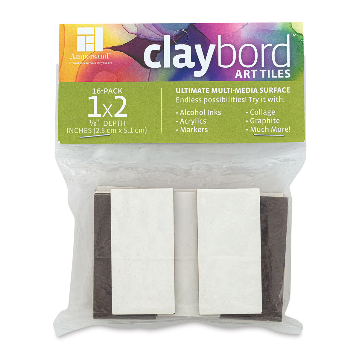 Ampersand Claybord Art Tiles - 1" W x 2" L x 1/8" D, Package of 16 (In packaging)