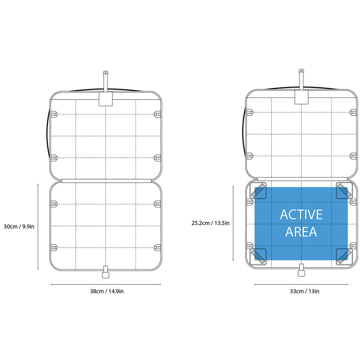 Etchr Art Satchel (illustration of inside dimensions)