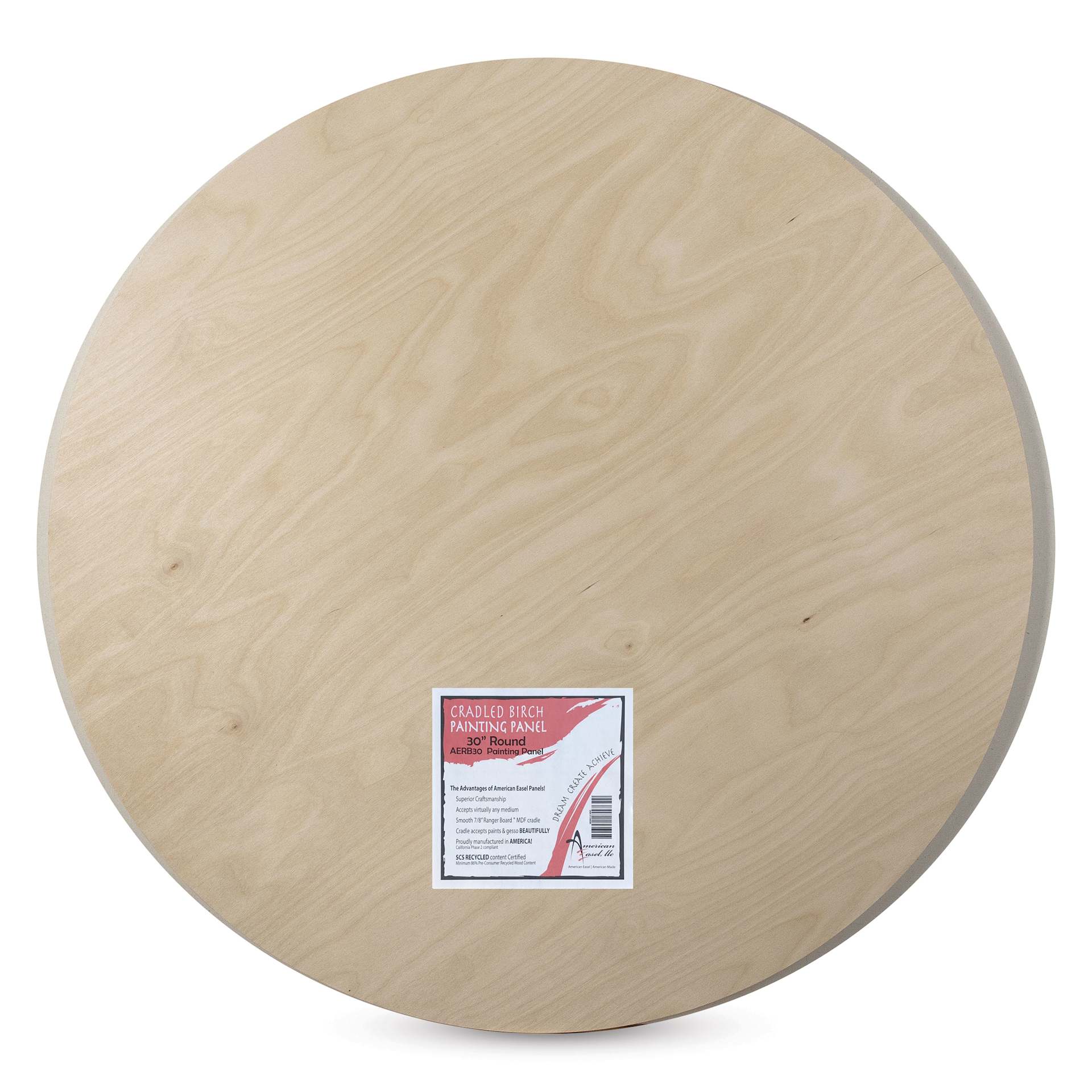 American Easel Cradled Round Birch Painting Panel - 30" Dia. x 7/8" D - front of packaging