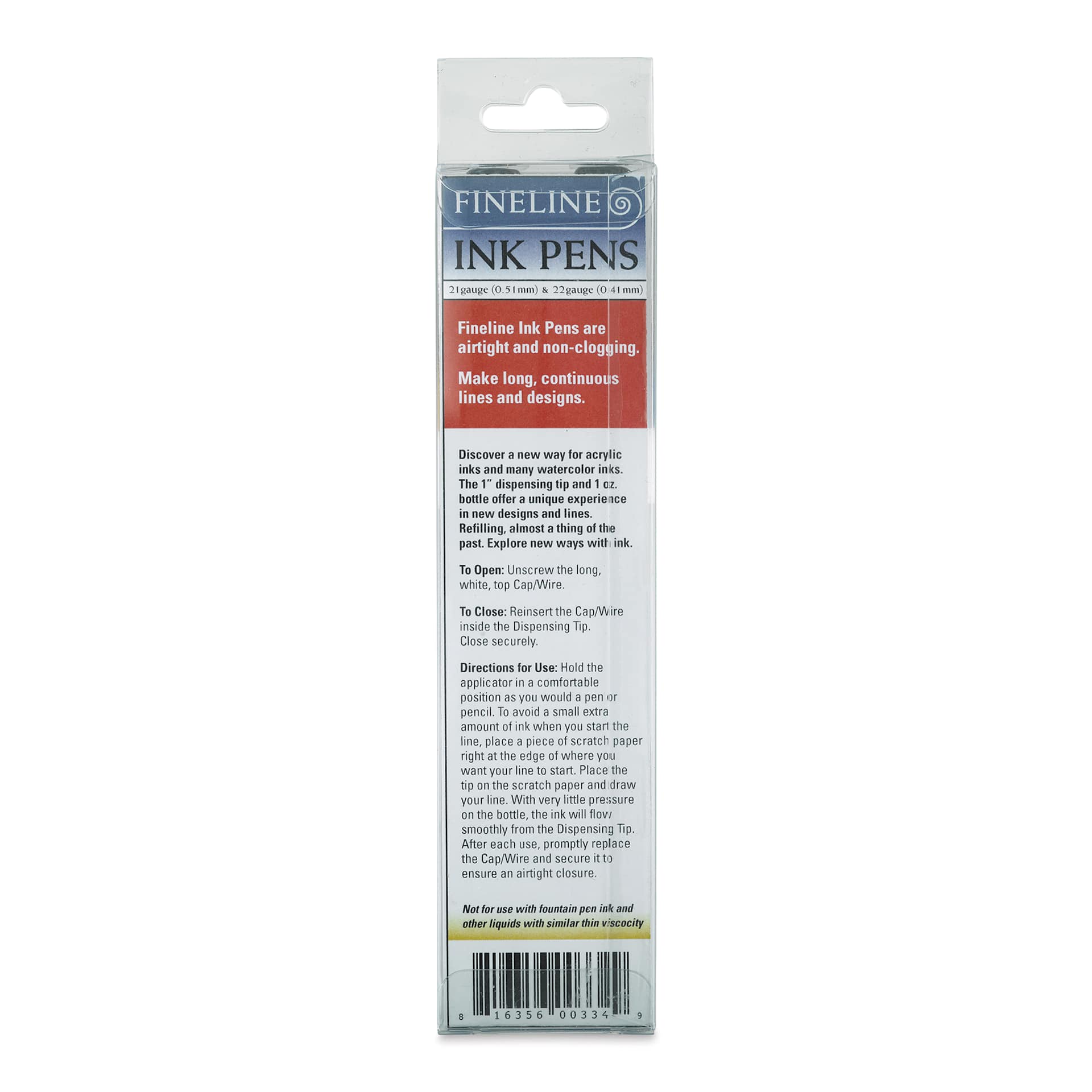 Fineline Empty Applicator Ink Pens - Set of 2, Assorted (back of package)