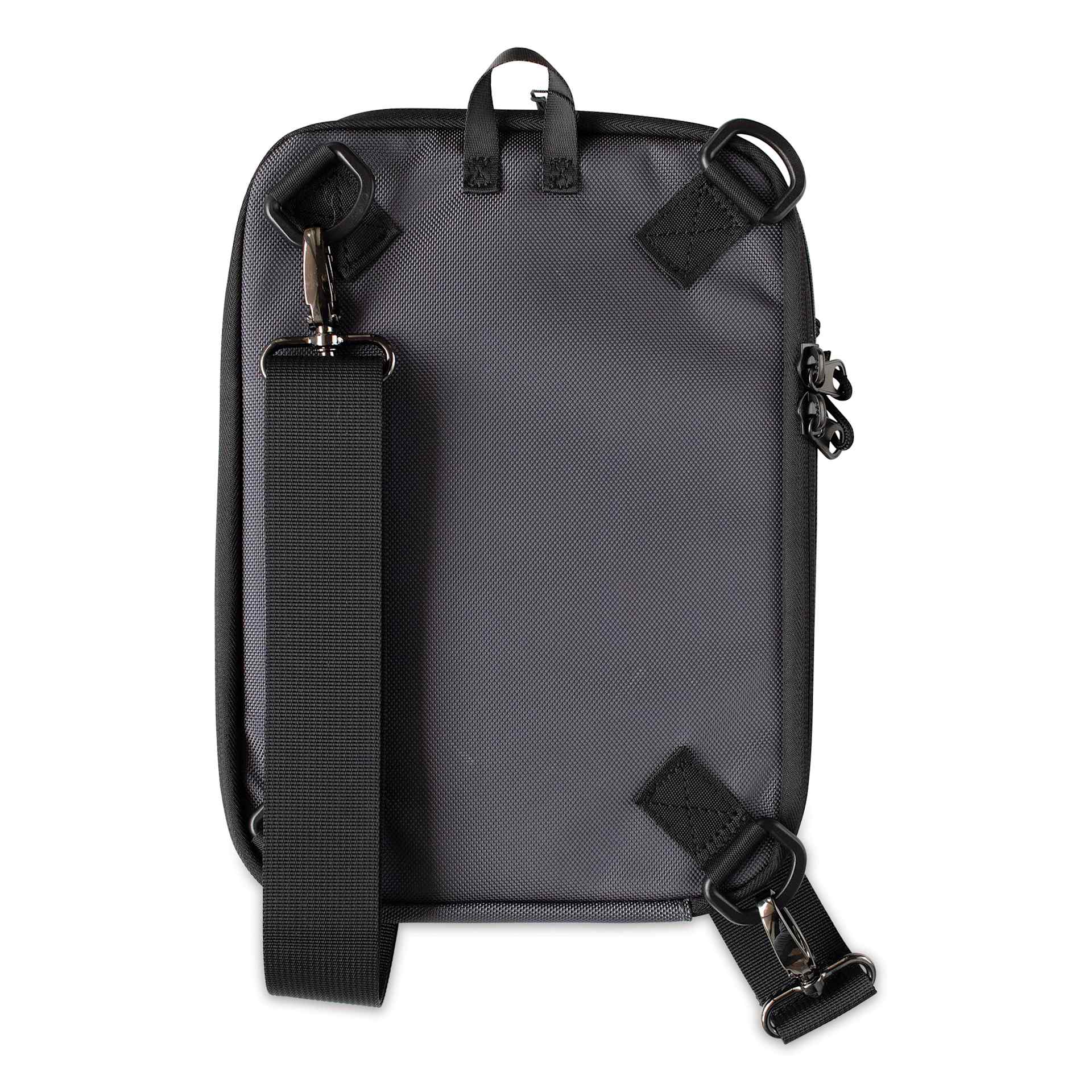 Etchr Nano Satchel - Grey, demonstrating left side shoulder strap configuration