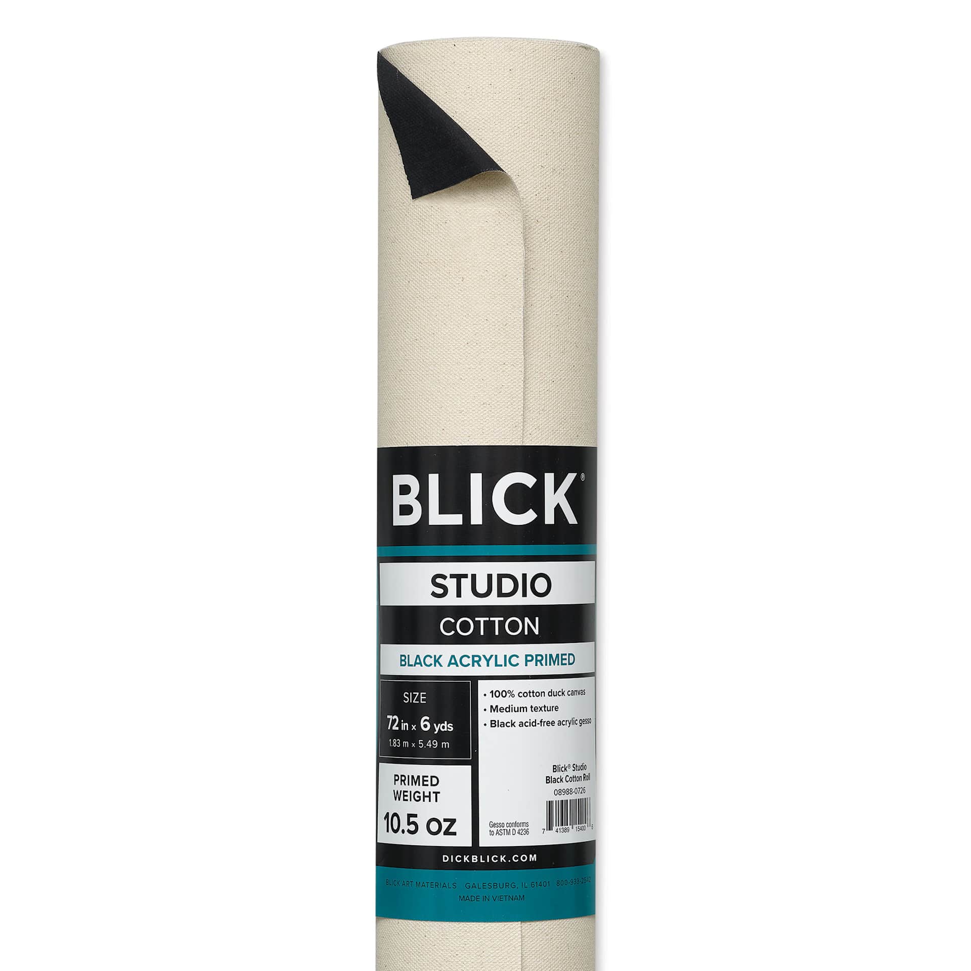 Blick Studio Black Cotton Canvas Roll - 72" x 6 yd roll with label