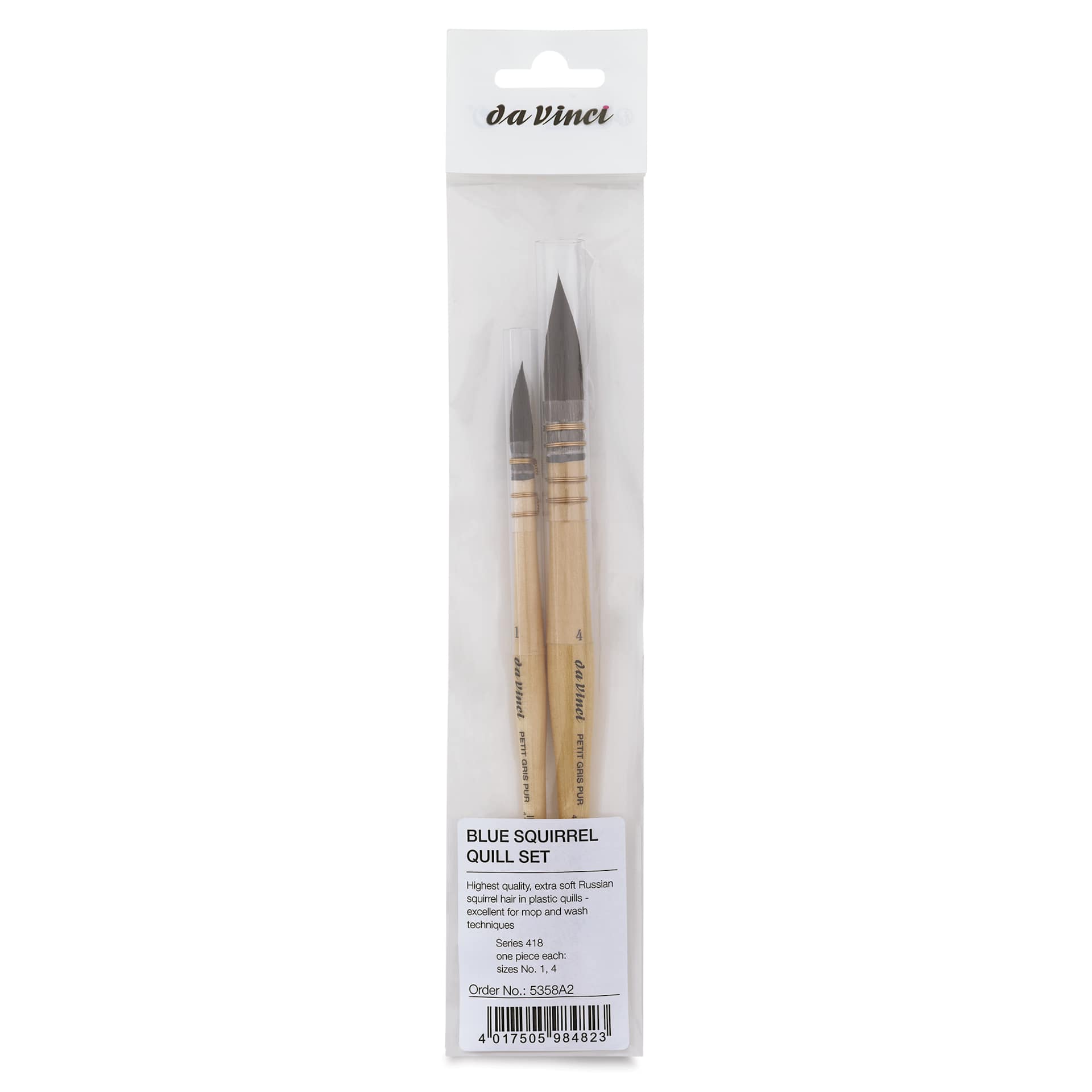 Da Vinci Petit Gris Pur Blue Squirrel Brush - 5358 Quill, Set of 2, inside of the packaging