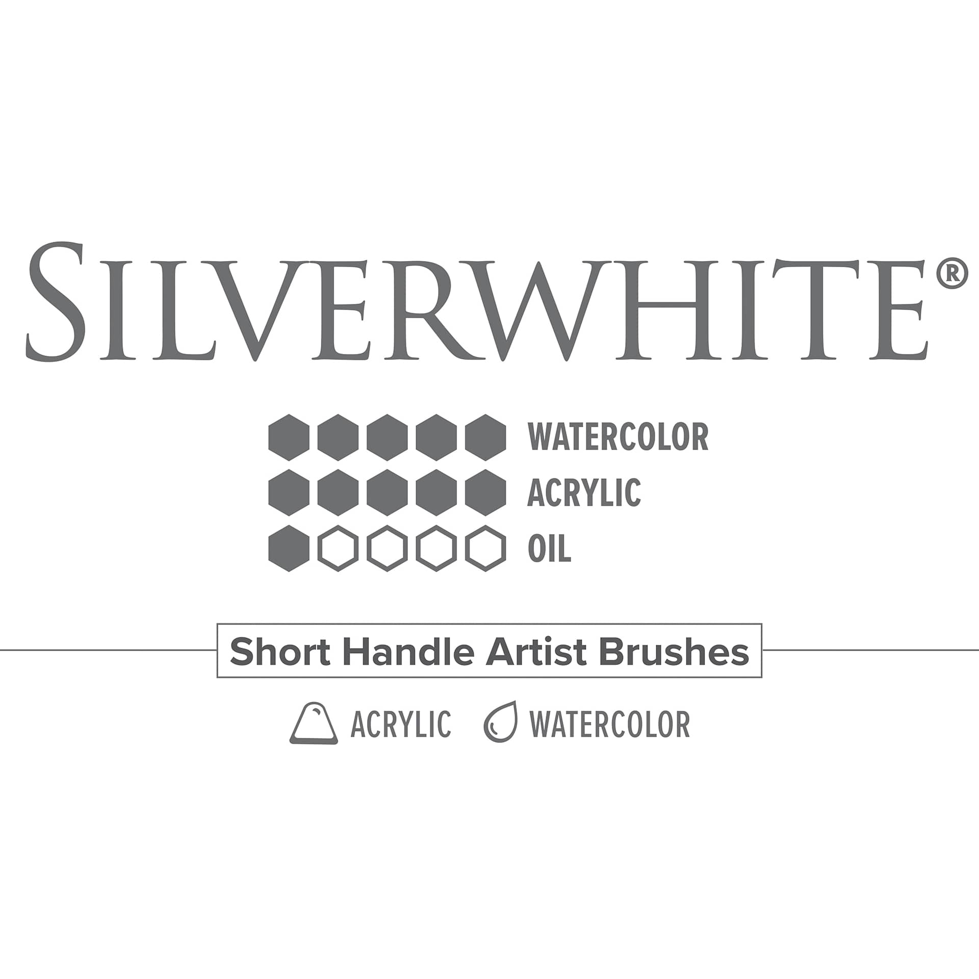 Silverwhite short handle brush chart for all water-based media