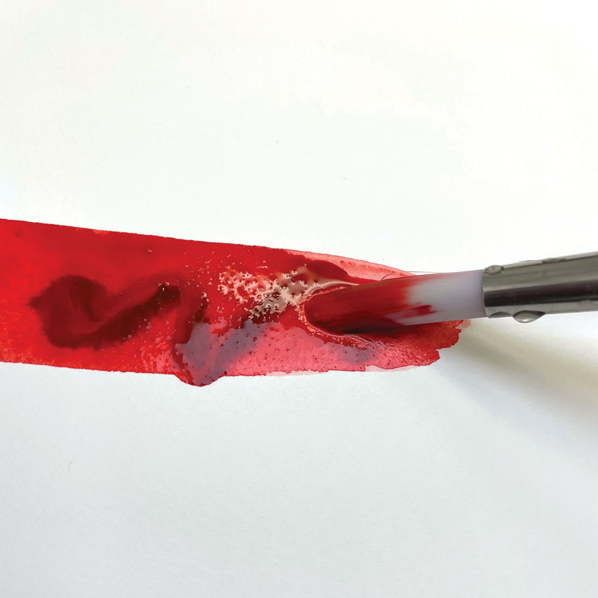 Silverwhite Soft Synthetic Brush - Closeup of Round Brush used to make a red wash