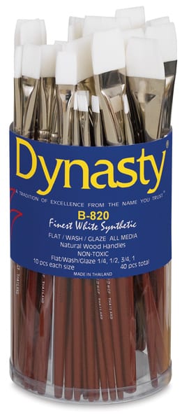 
Finest White Synthetic Flat Wash, 40 Brush Assortment Short Handle Outside of Package