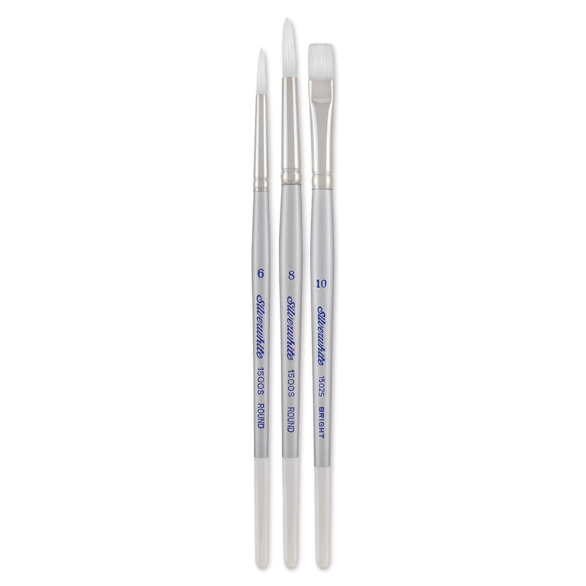Silverwhite Soft Synthetic Brushes - Short handled Set of 3 Basic Watercolor brushes upright