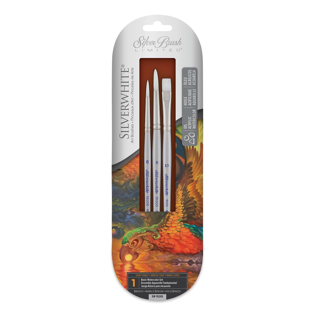 Silverwhite Soft Synthetic Brushes - Front of package of Set of 3 Basic Watercolor brushes