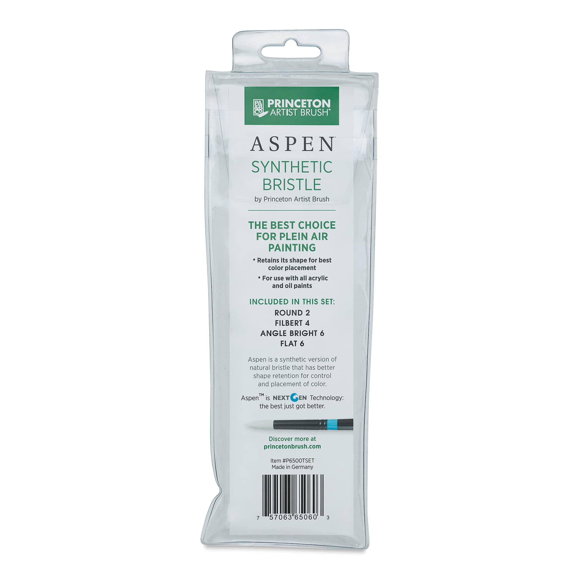 Princeton Aspen Series 6500 Synthetic Travel Brushes - Set of 4 back of package