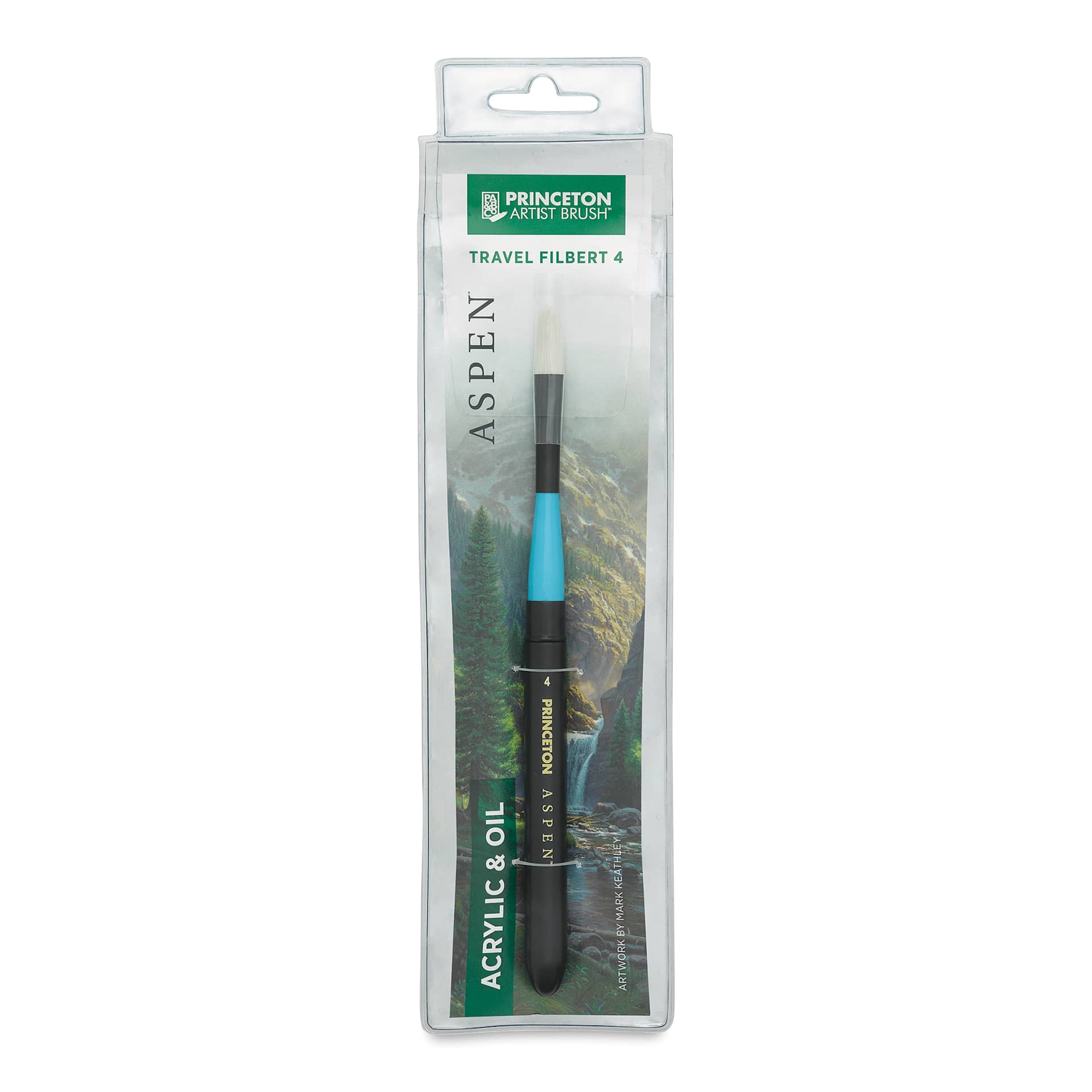 Princeton Aspen Series 6500 Synthetic Travel Brush - Filbert, Size 4 front of package
