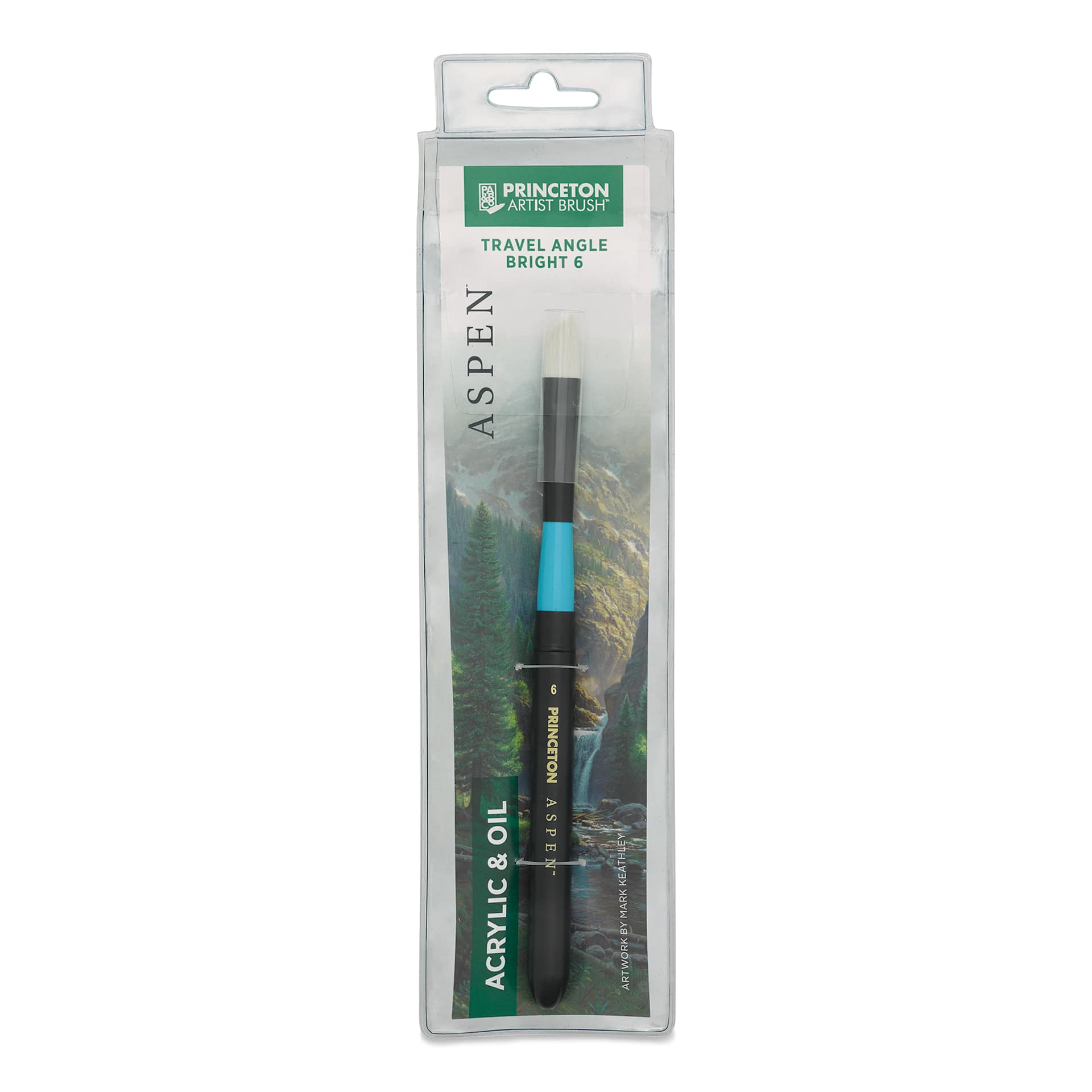 Princeton Aspen Series 6500 Synthetic Travel Brush - Angle Bright, Size 6 front of package
