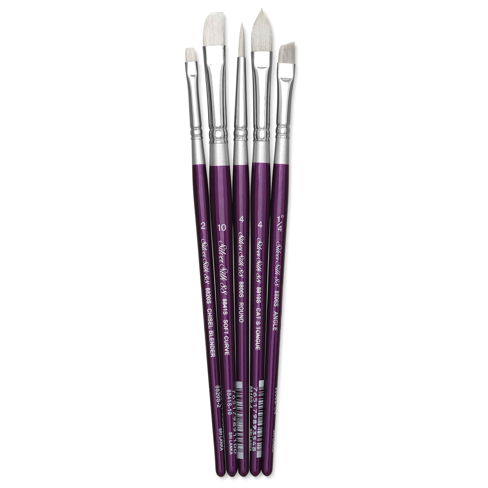 Silver Brush Silver Silk 88 Synthetic Brushes - Short Handle, Set of 5, brushes out of packaging