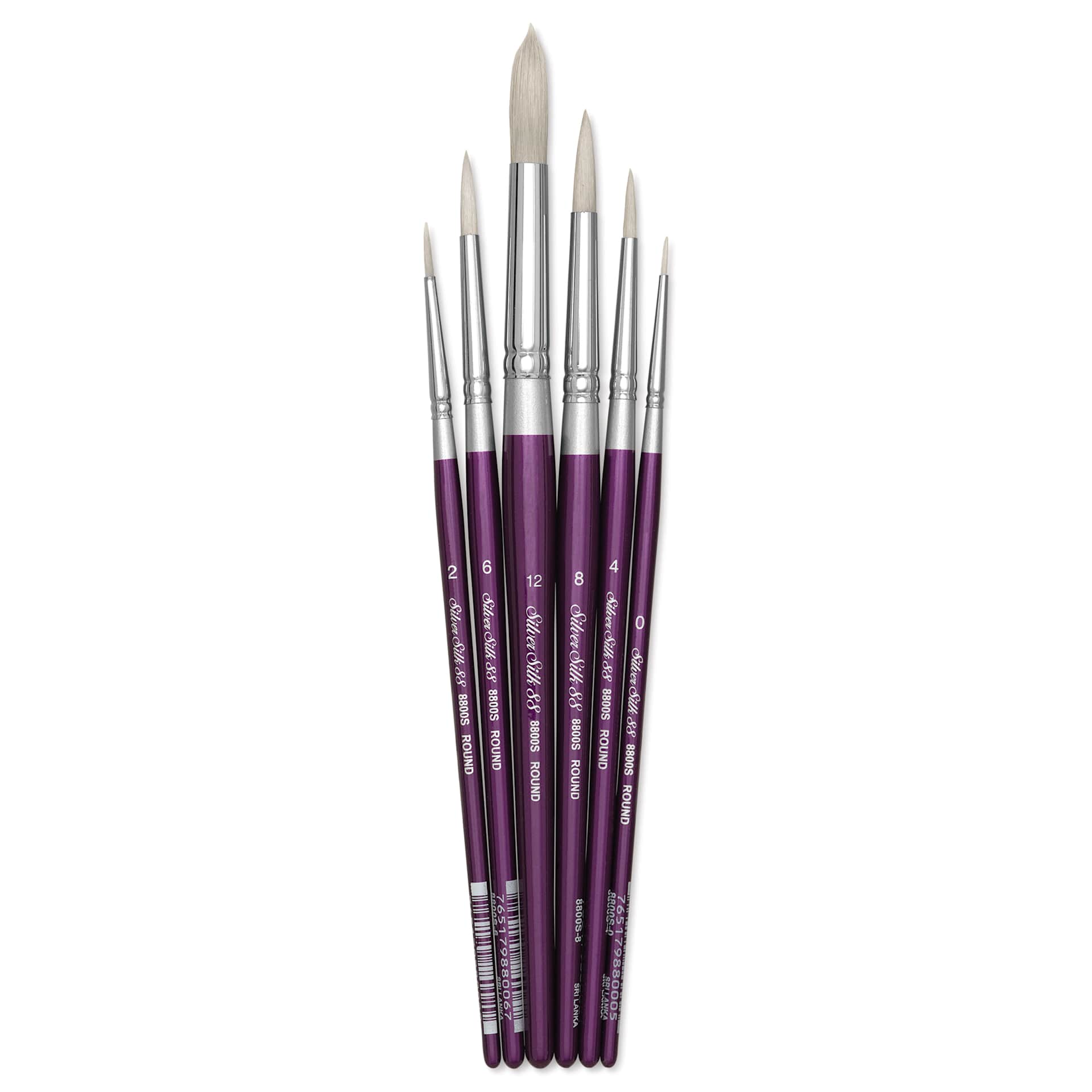 Silver Brush Silver Silk 88 Synthetic Brushes - Short Handle, Round, Set of 6, brushes laid out