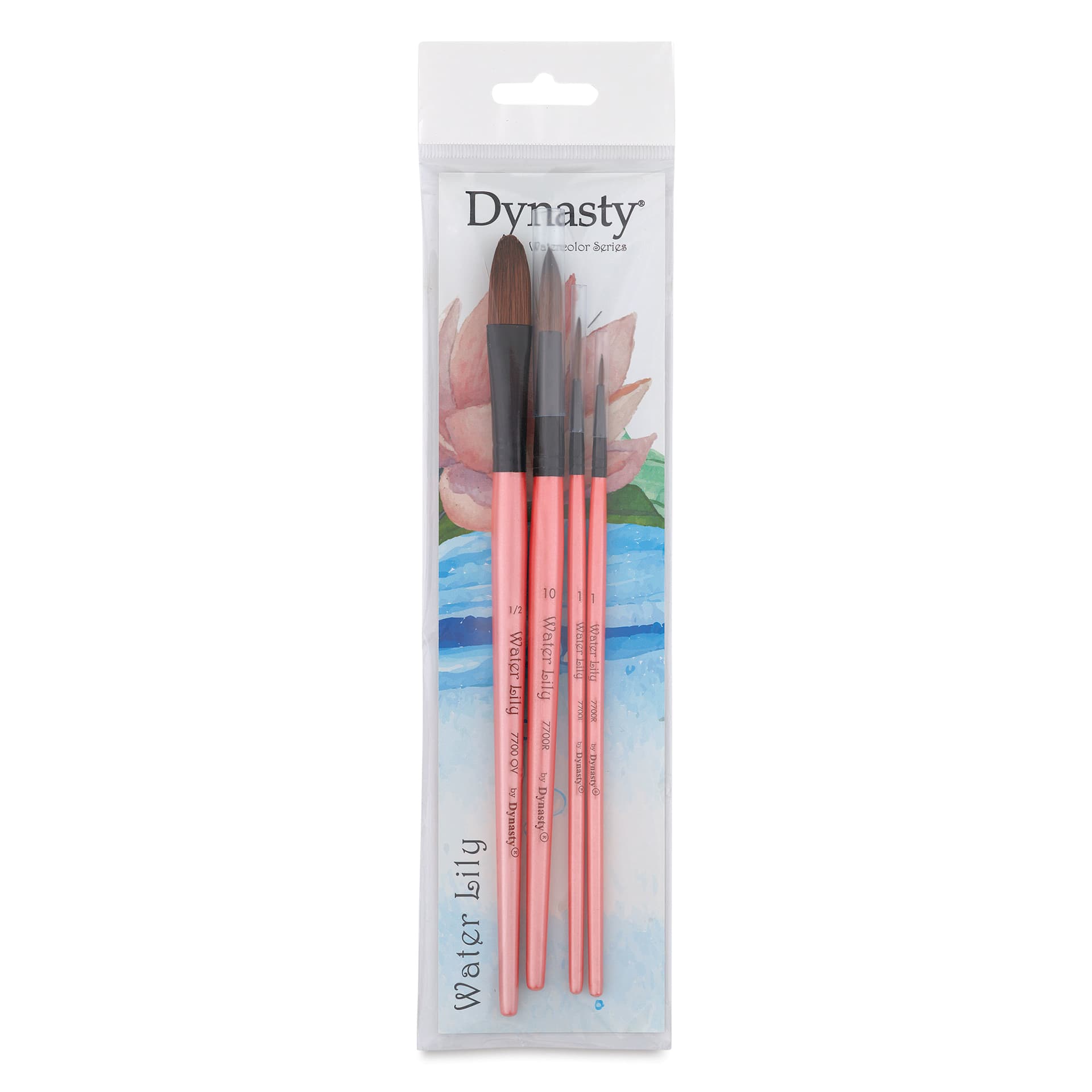 Dynasty Water Lily Watercolor Brushes - Set 2, Set of 4, brushes inside of the packaging