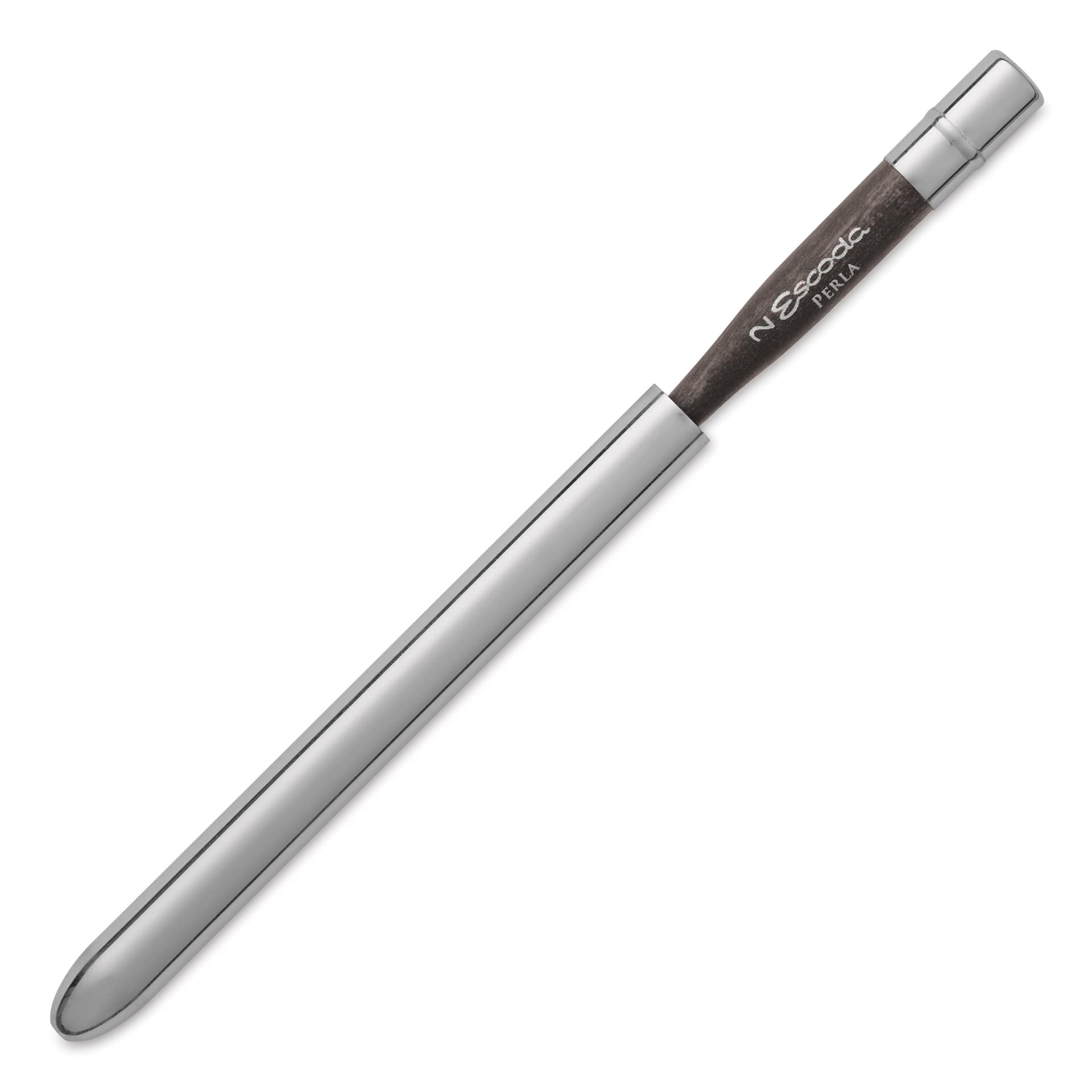 Escoda Perla Toray White Synthetic Travel Brush - Bright, Short Handle, Size 2, brush top inserted in handle
