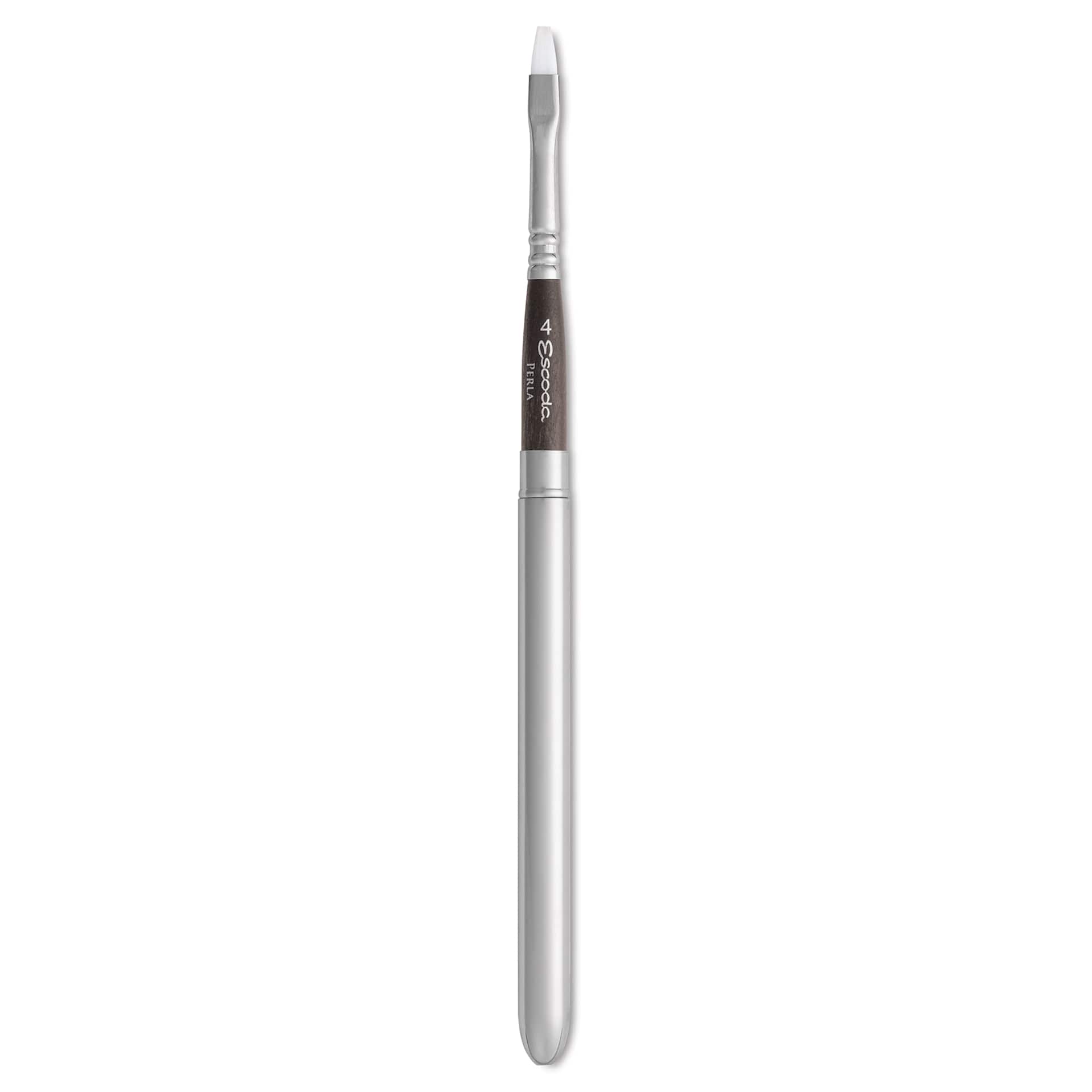 Escoda Perla Toray White Synthetic Travel Brush - Bright, Short Handle, Size 4